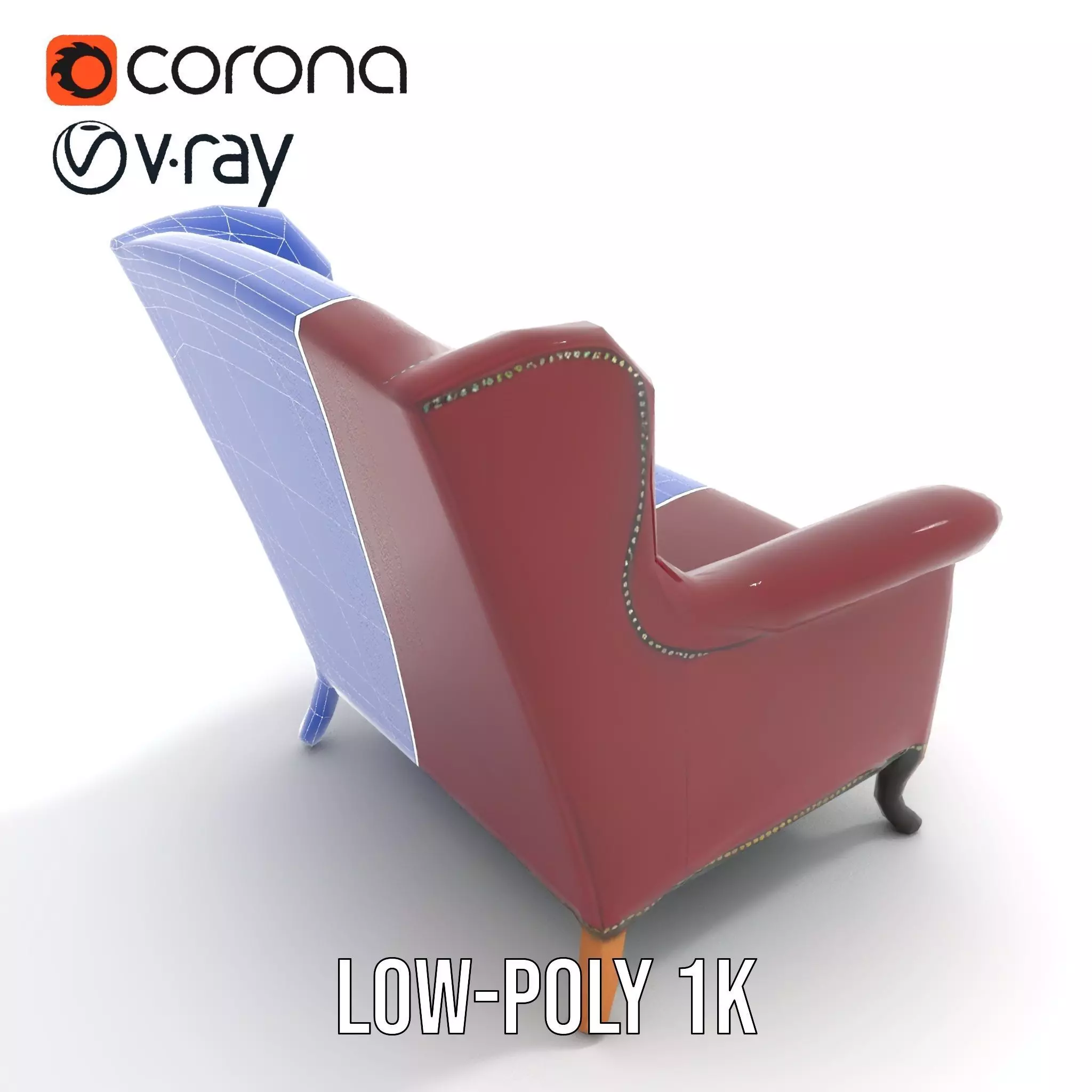 Elegant Burgundy Armchair model pack Low-poly 3D model_25