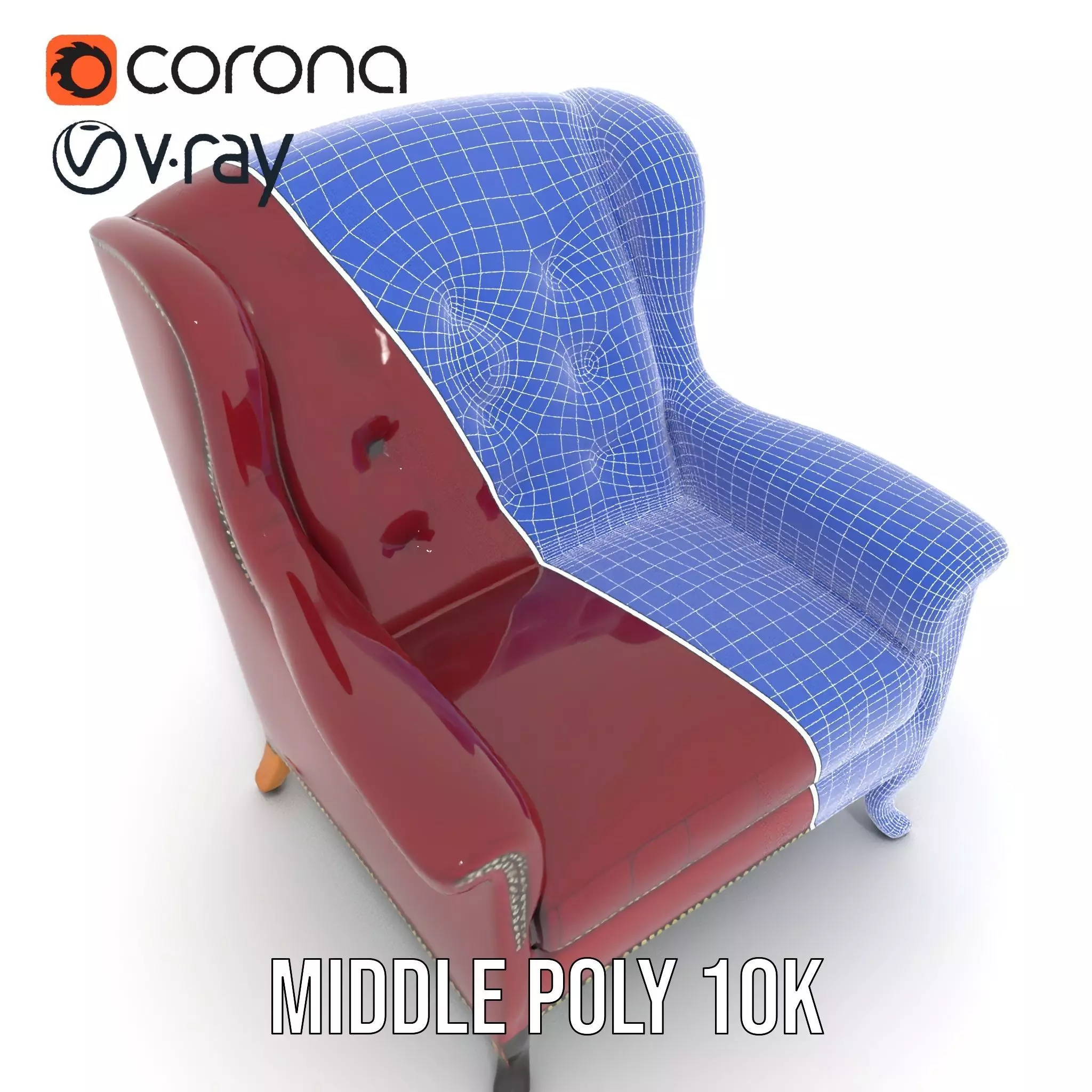 Elegant Burgundy Armchair model pack Low-poly 3D model_29