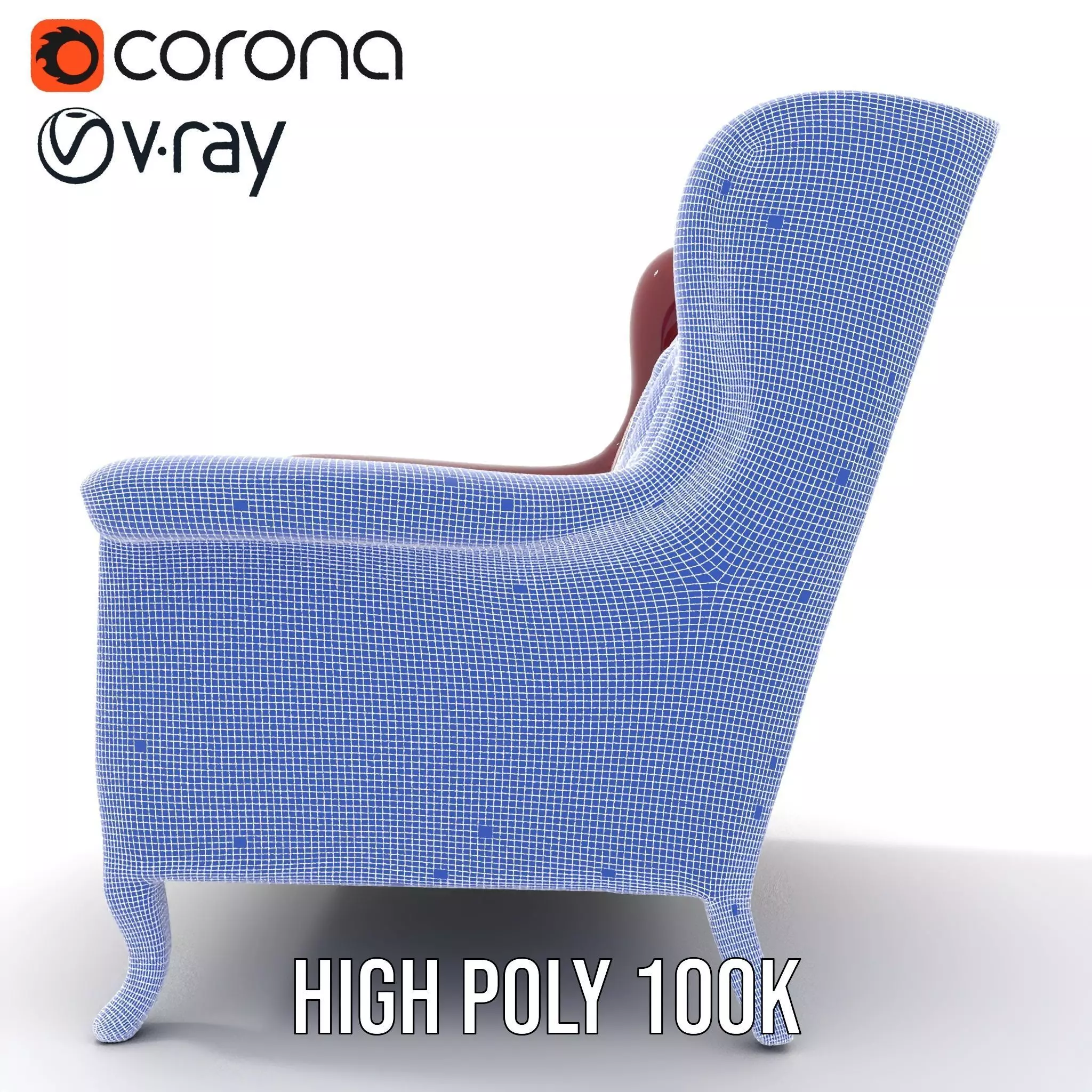 Elegant Burgundy Armchair model pack Low-poly 3D model_31