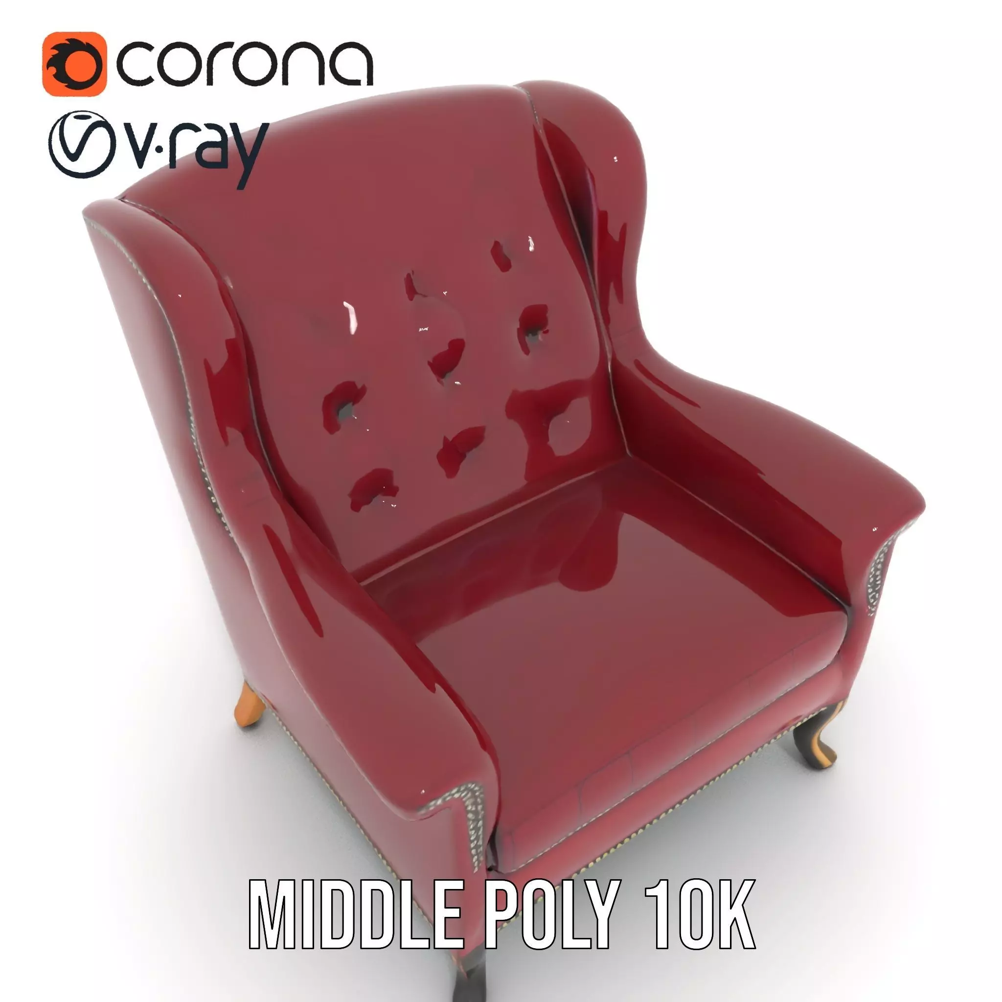 Elegant Burgundy Armchair model pack Low-poly 3D model_15