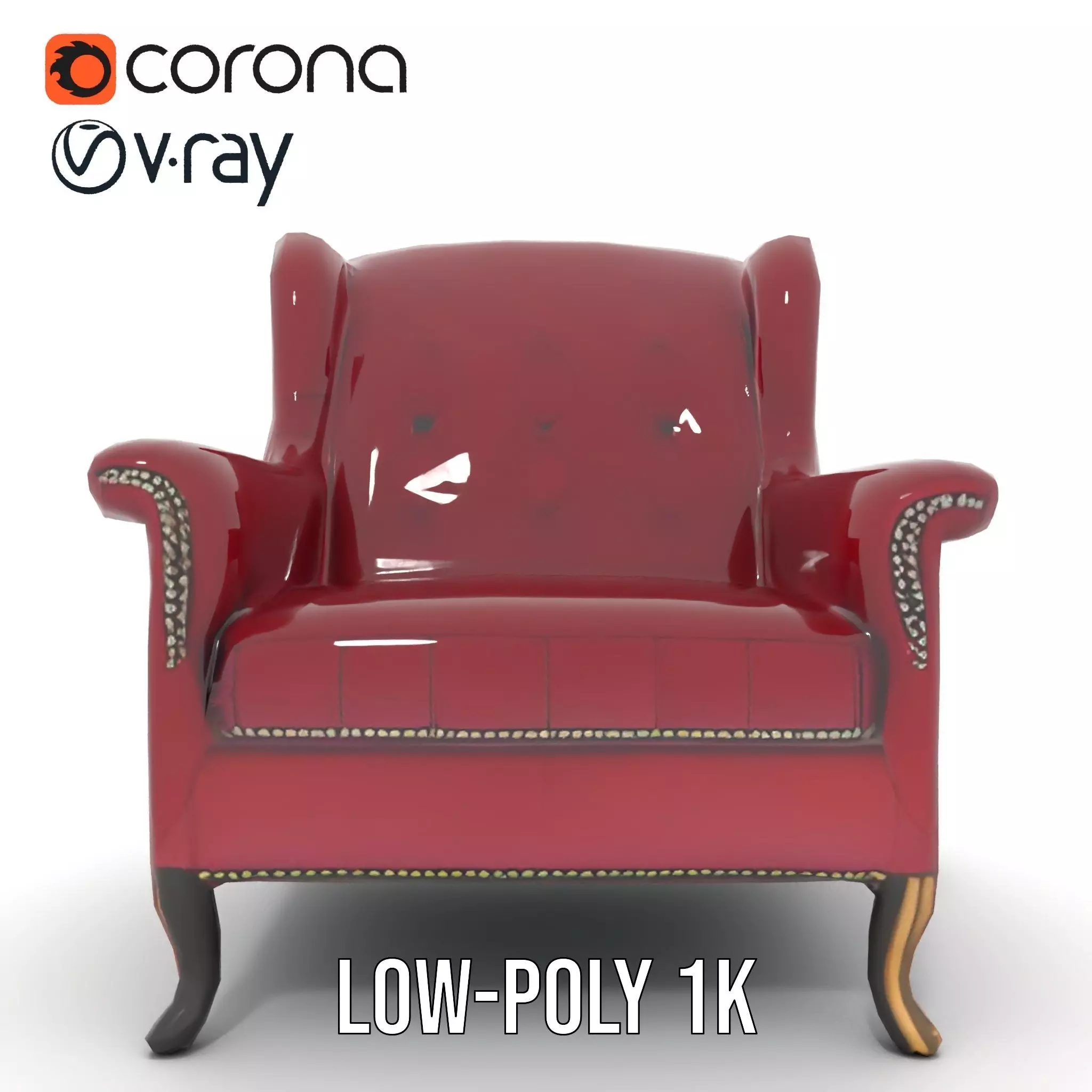 Elegant Burgundy Armchair model pack Low-poly 3D model_16