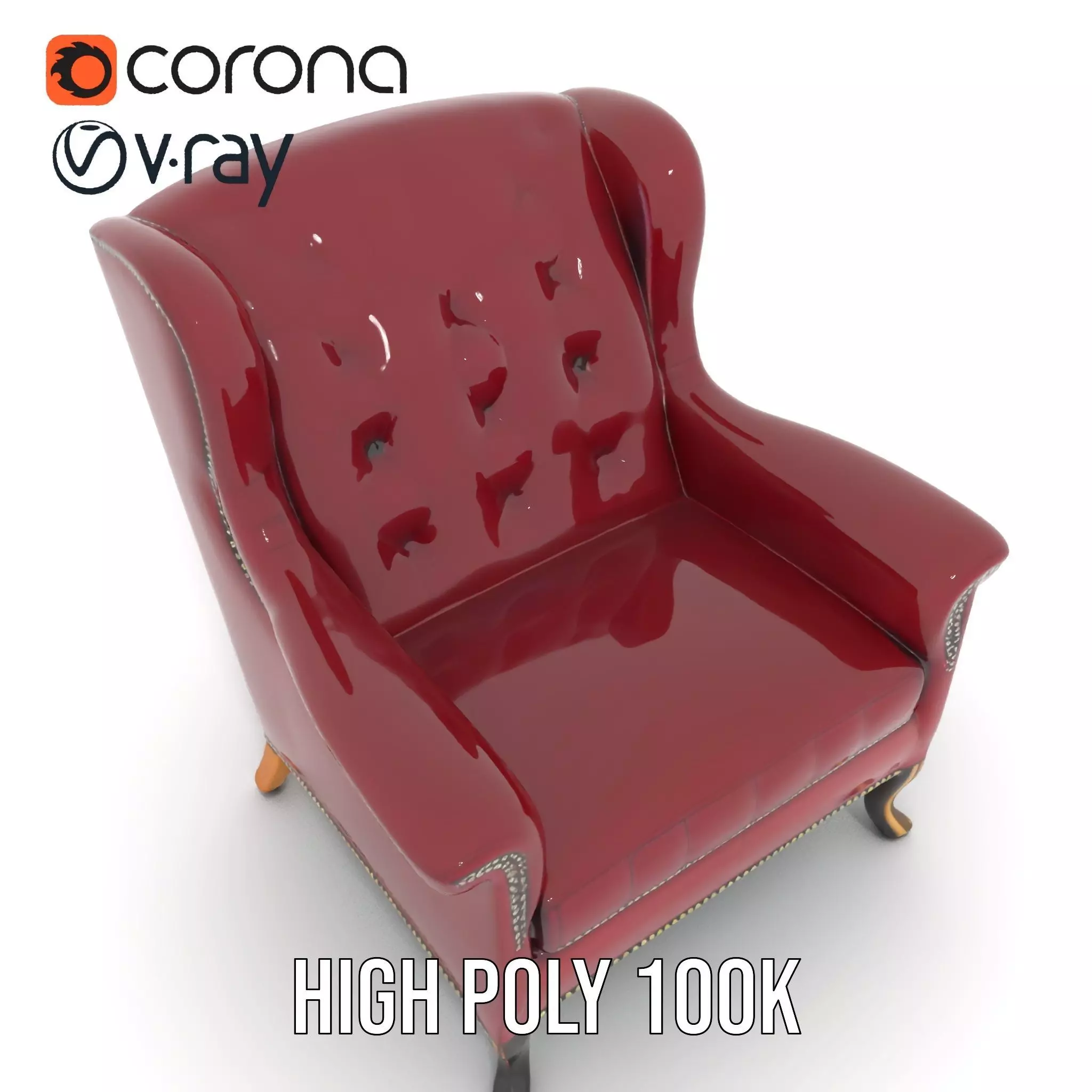 Elegant Burgundy Armchair model pack Low-poly 3D model_20
