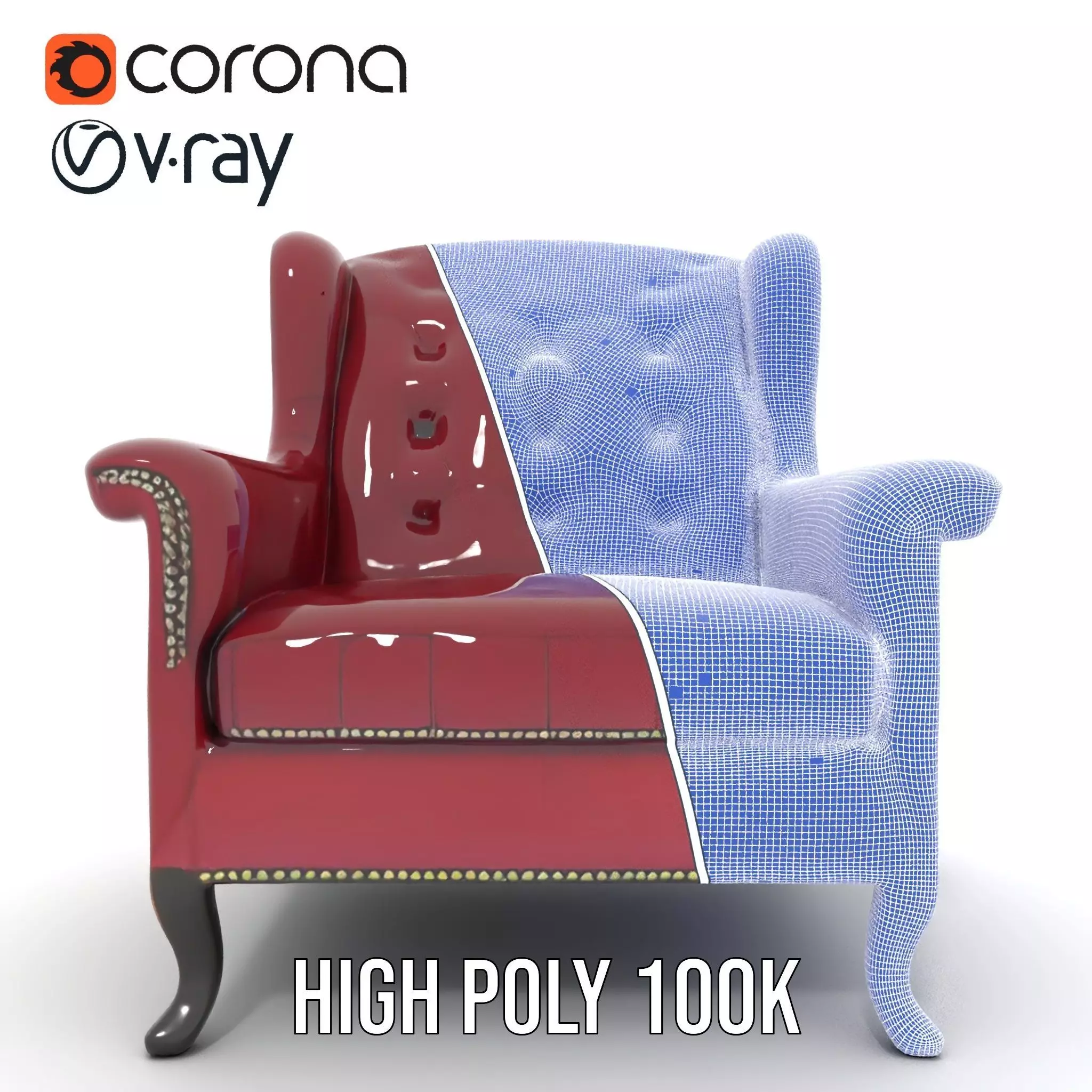 Elegant Burgundy Armchair model pack Low-poly 3D model_33