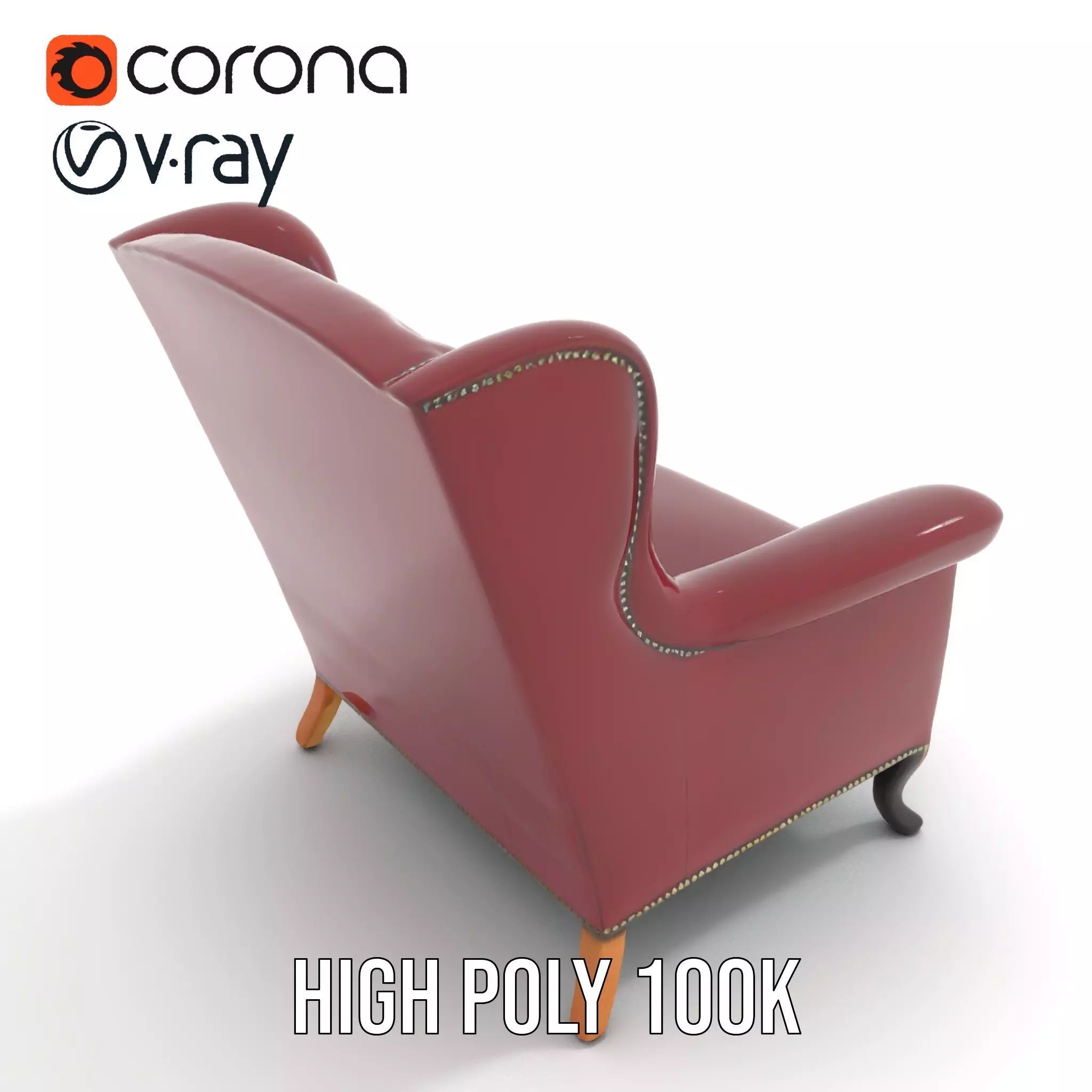 Elegant Burgundy Armchair model pack Low-poly 3D model_17