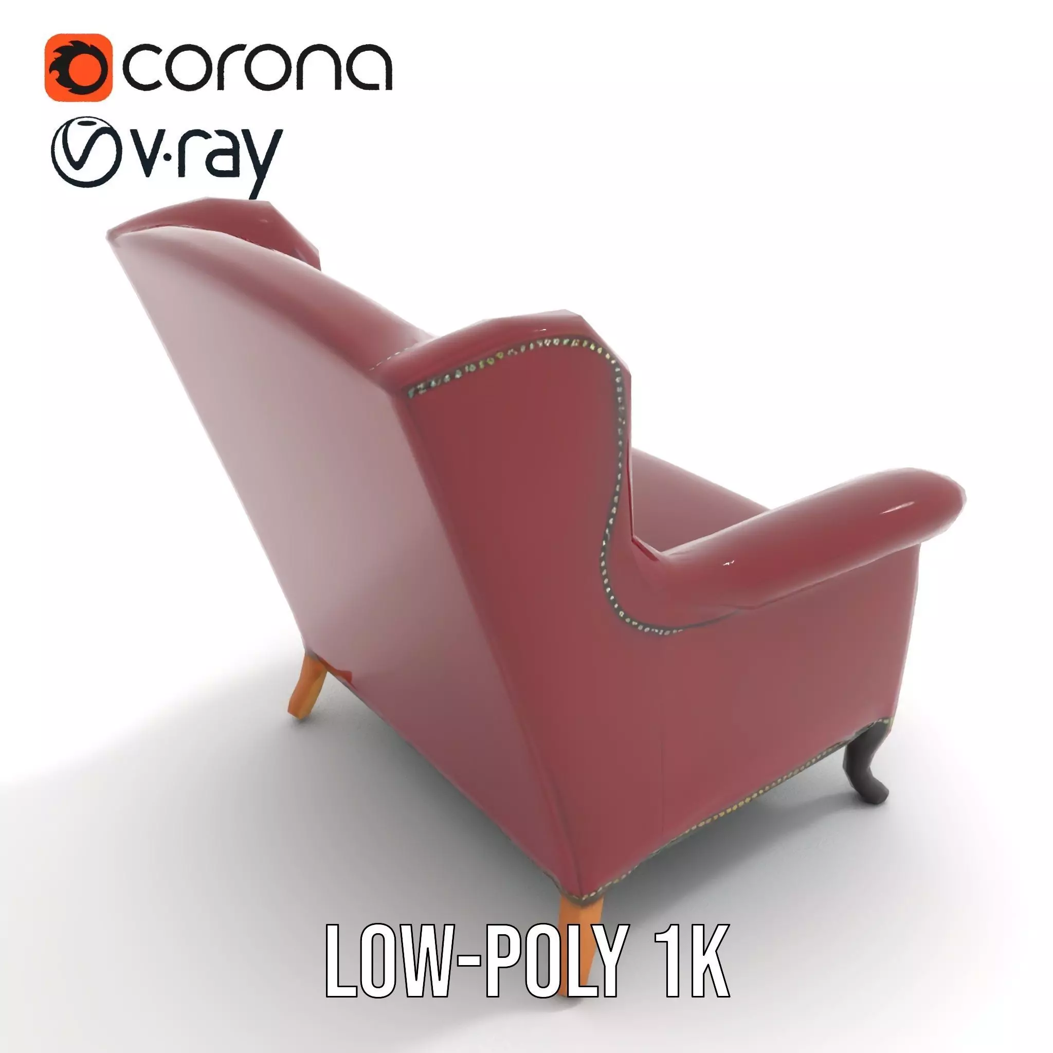 Elegant Burgundy Armchair model pack Low-poly 3D model_9