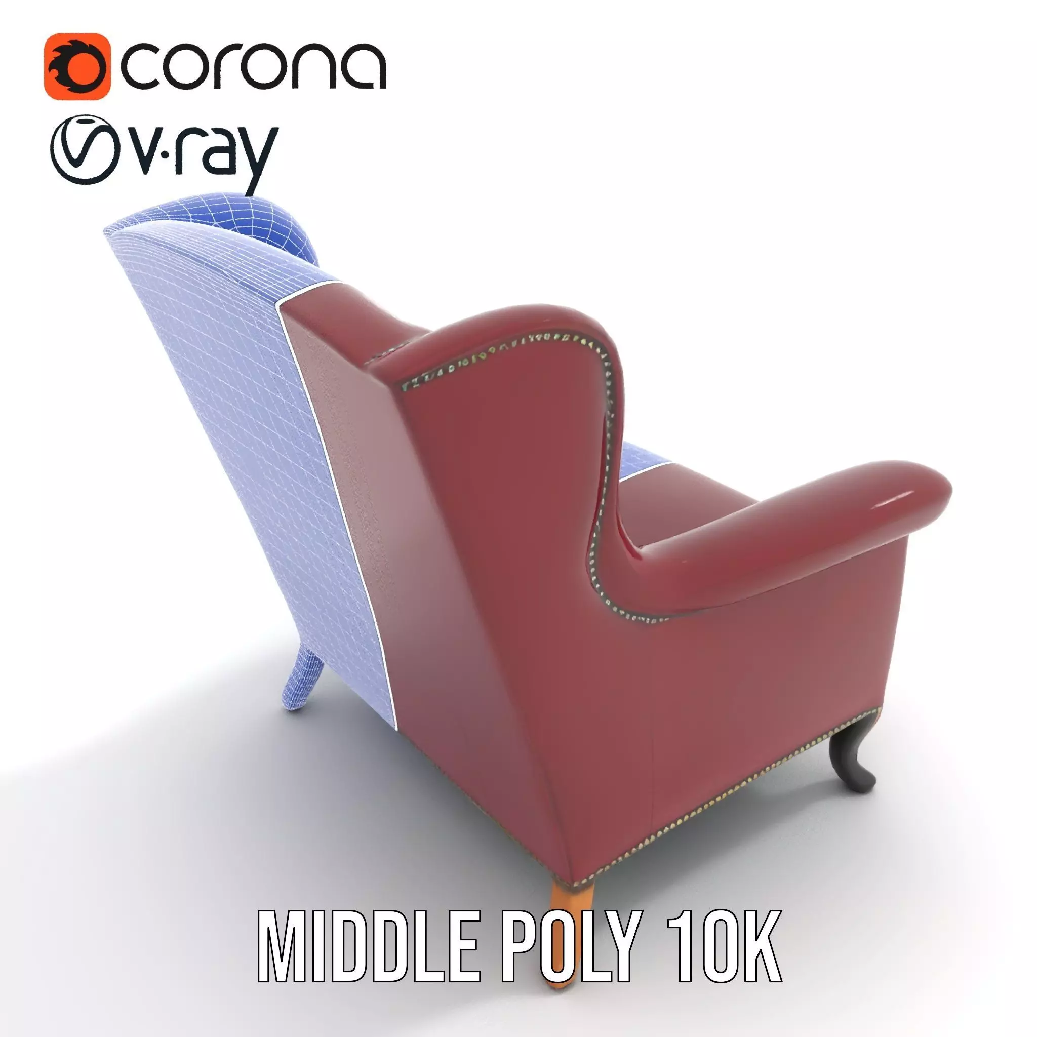 Elegant Burgundy Armchair model pack Low-poly 3D model_24