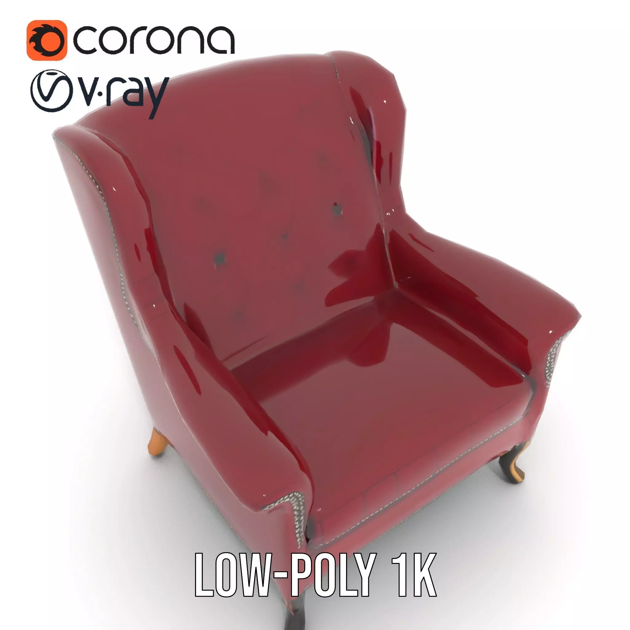 Elegant Burgundy Armchair model pack Low-poly 3D model_12