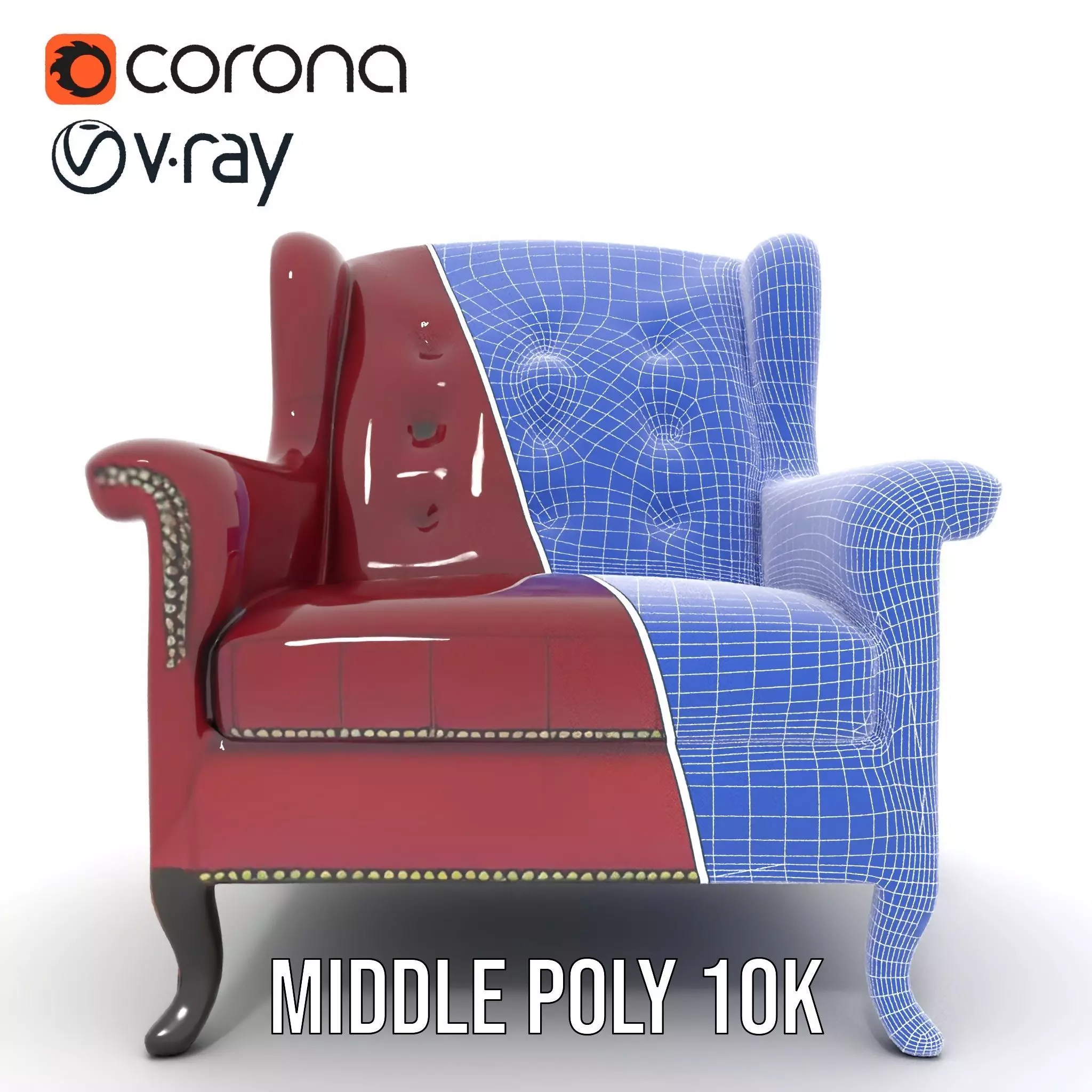 Elegant Burgundy Armchair model pack Low-poly 3D model_21