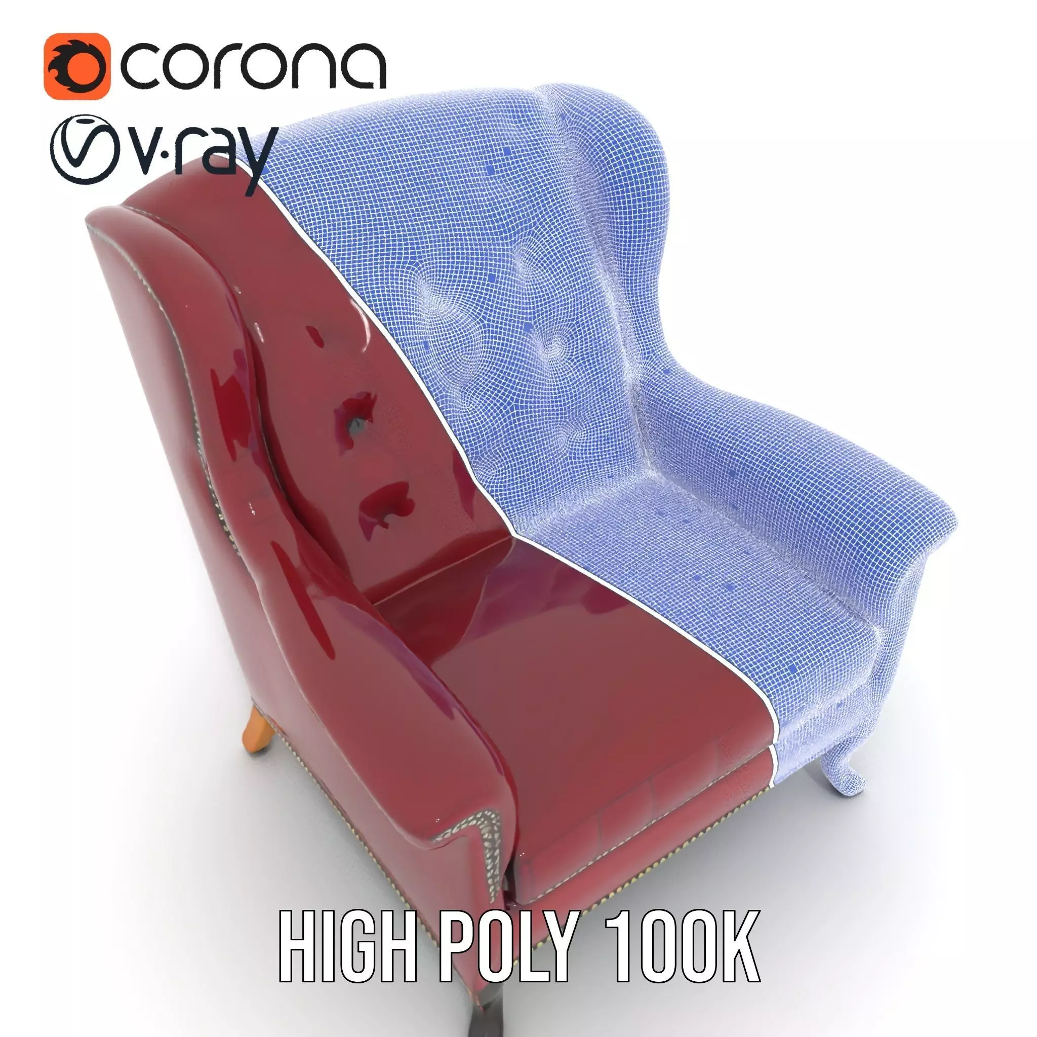 Elegant Burgundy Armchair model pack Low-poly 3D model_32