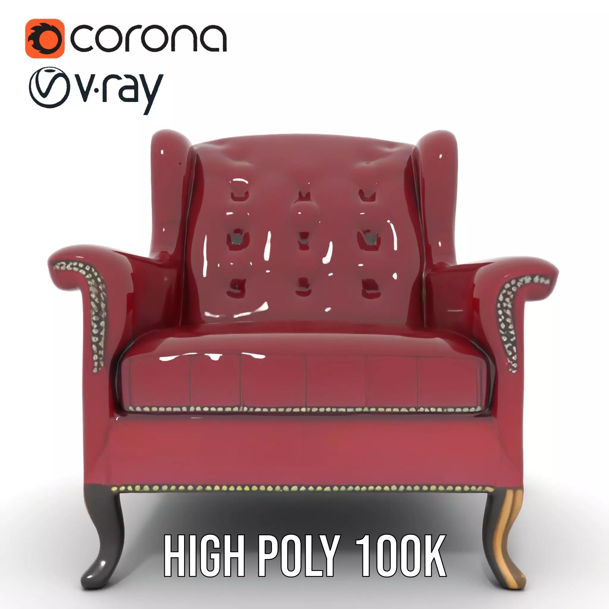 Elegant Burgundy Armchair model pack Low-poly 3D model_23