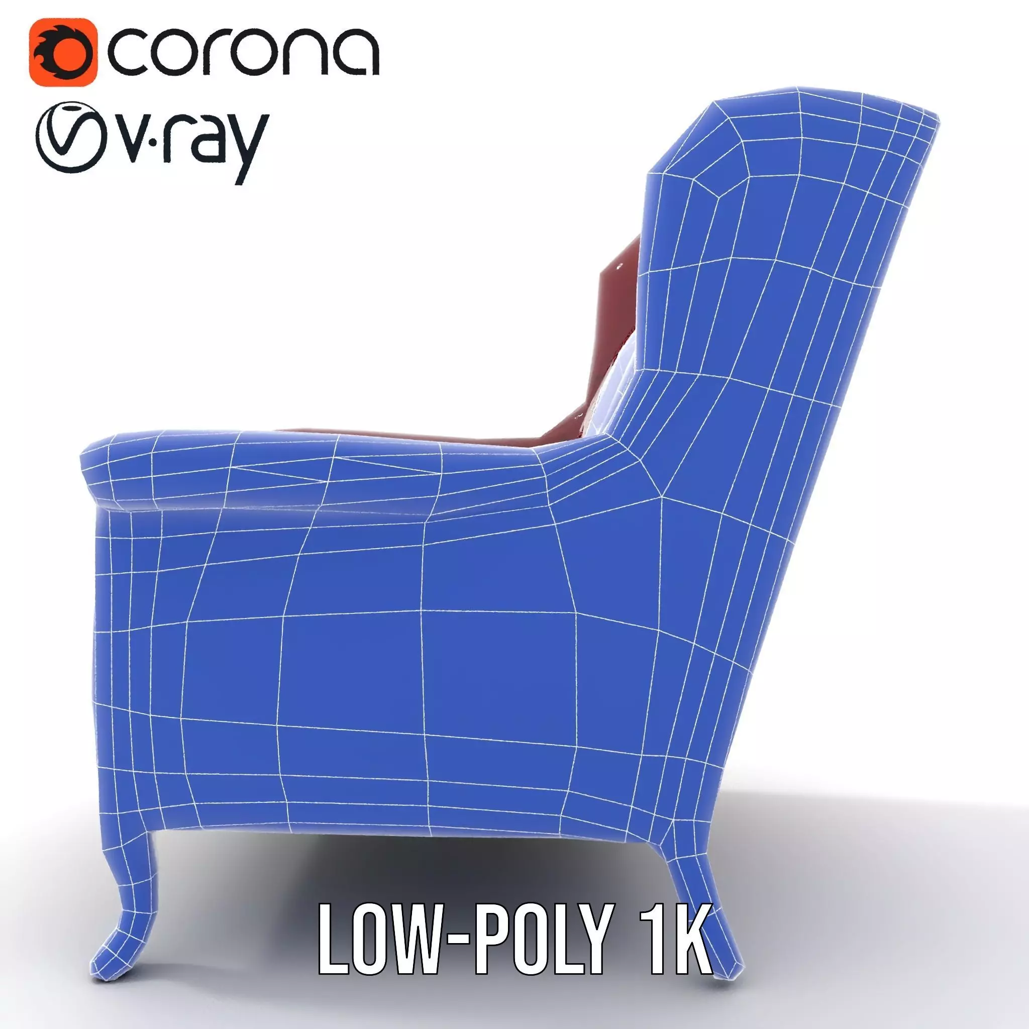 Elegant Burgundy Armchair model pack Low-poly 3D model_28
