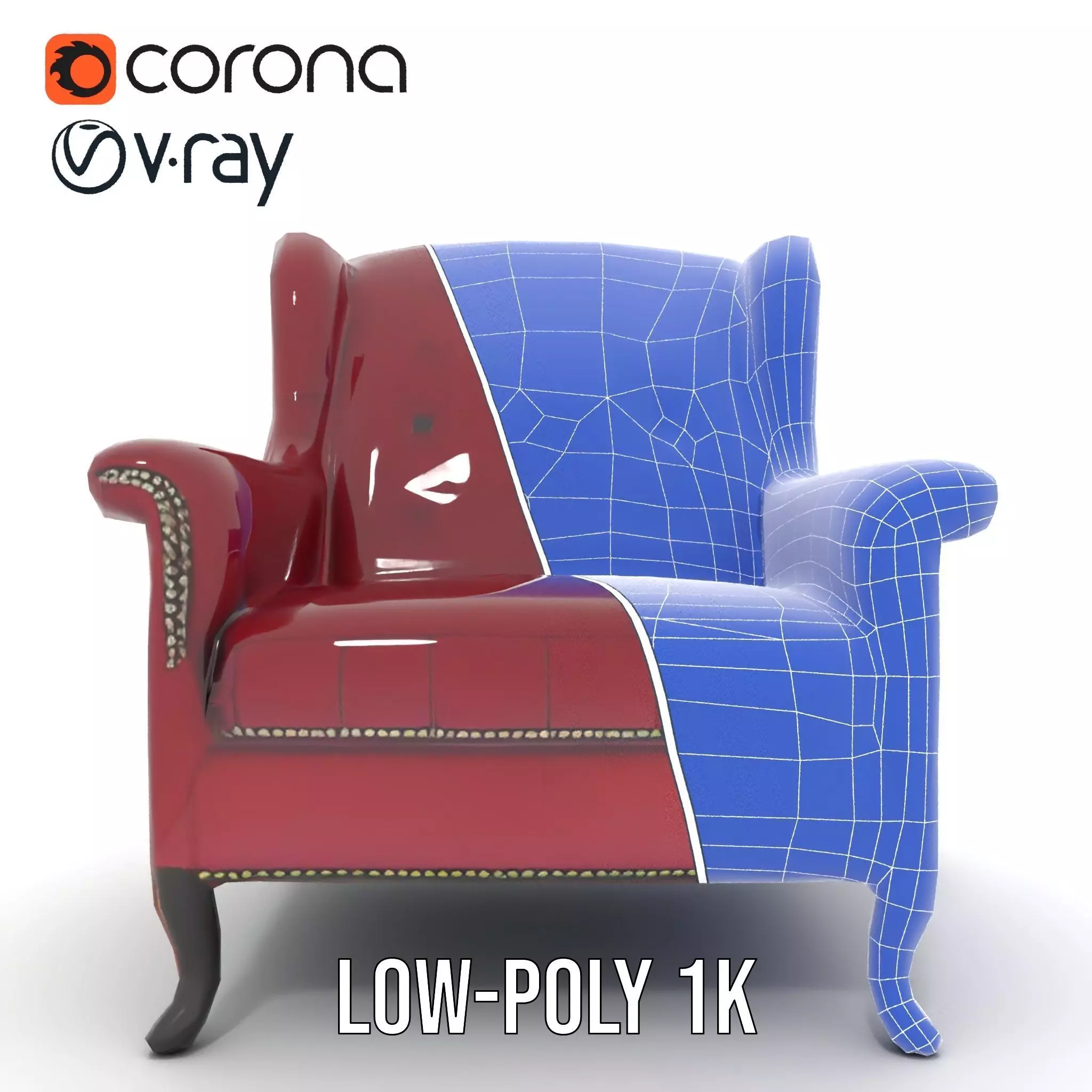 Elegant Burgundy Armchair model pack Low-poly 3D model_22