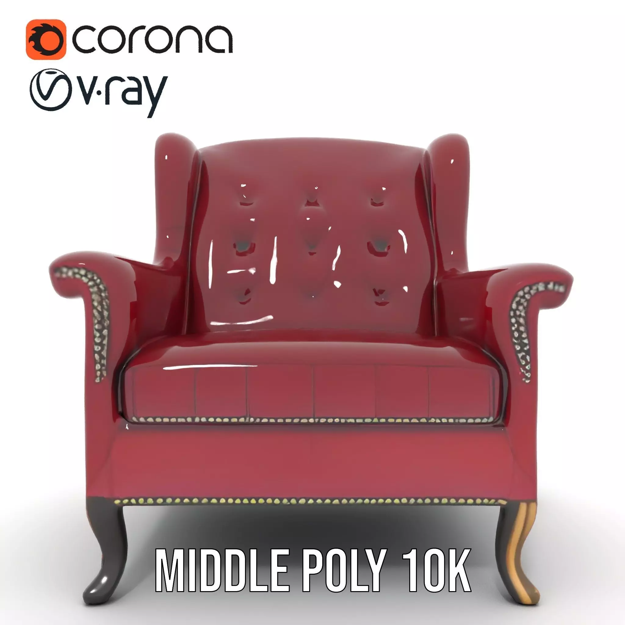Elegant Burgundy Armchair model pack Low-poly 3D model_5