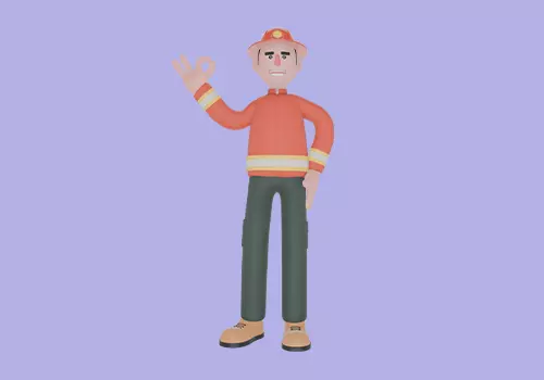 Stylized 3D Firefighter Character OK Gesture - Cartoon Fireman 3D model_2