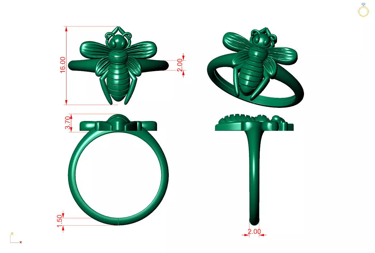 Golden Fly Ring Size 55 3D ready to print 3D print model_4