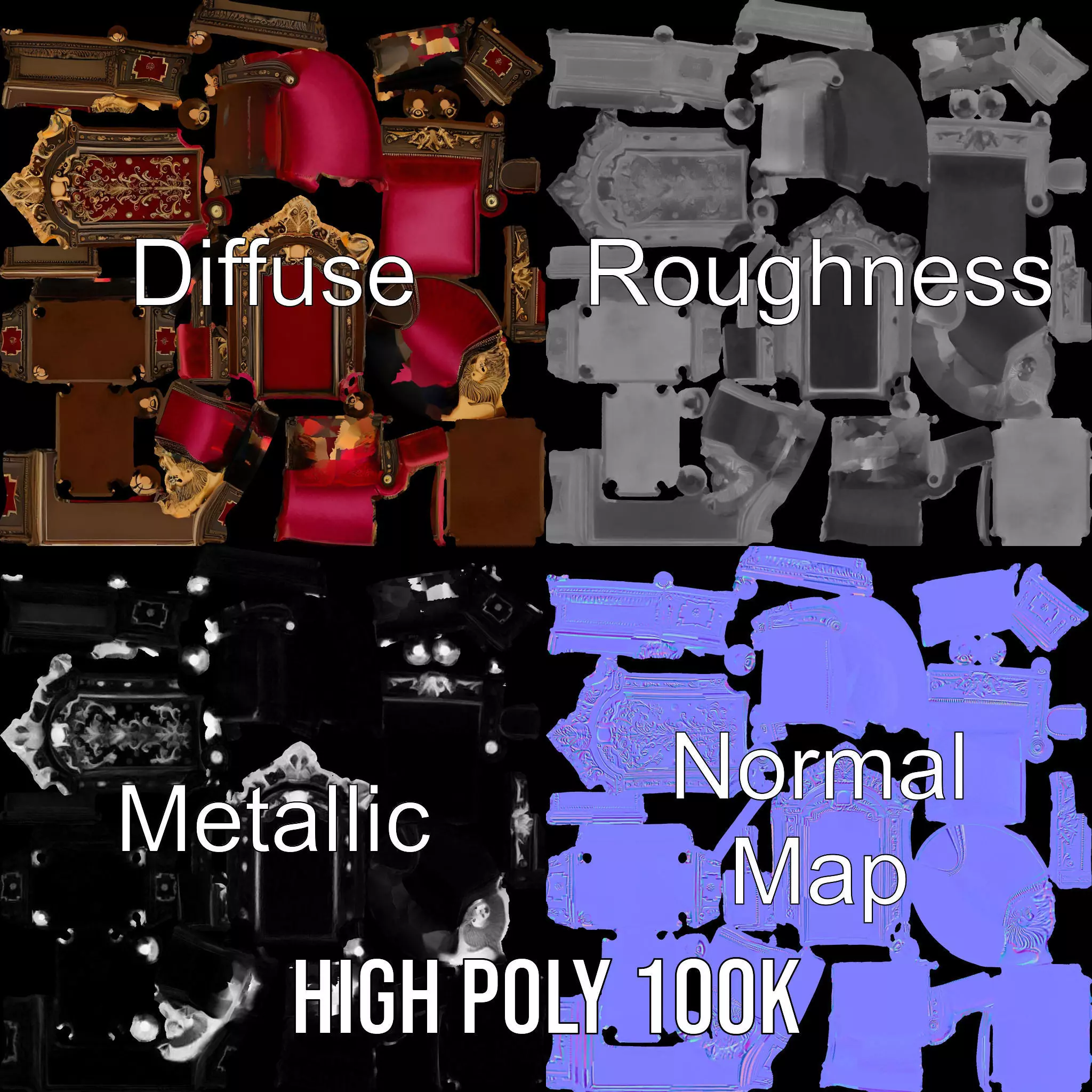 Royal Red Throne model pack Low-poly 3D model_3