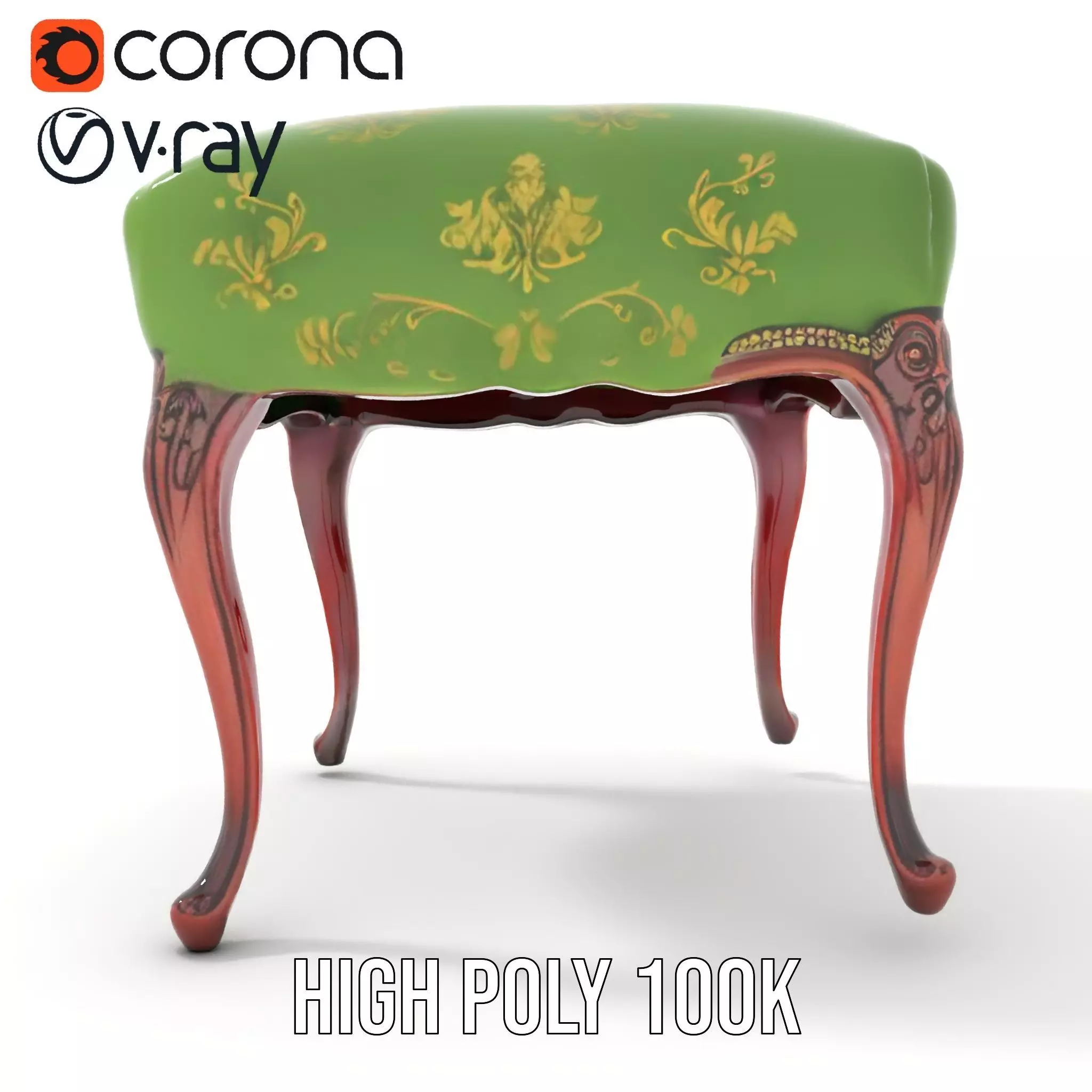 Elegant Green Ottoman model pack Low-poly 3D model_32