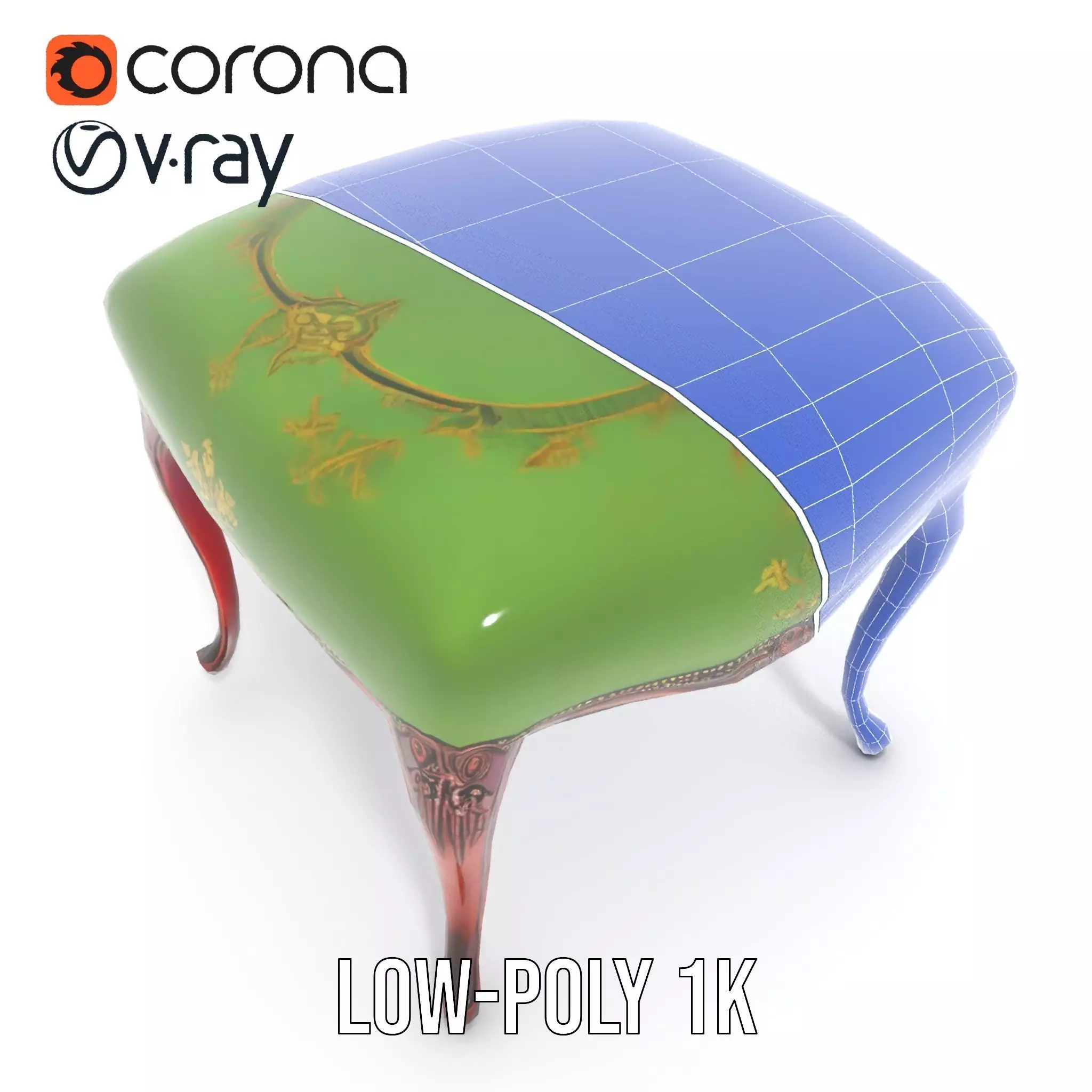 Elegant Green Ottoman model pack Low-poly 3D model_27