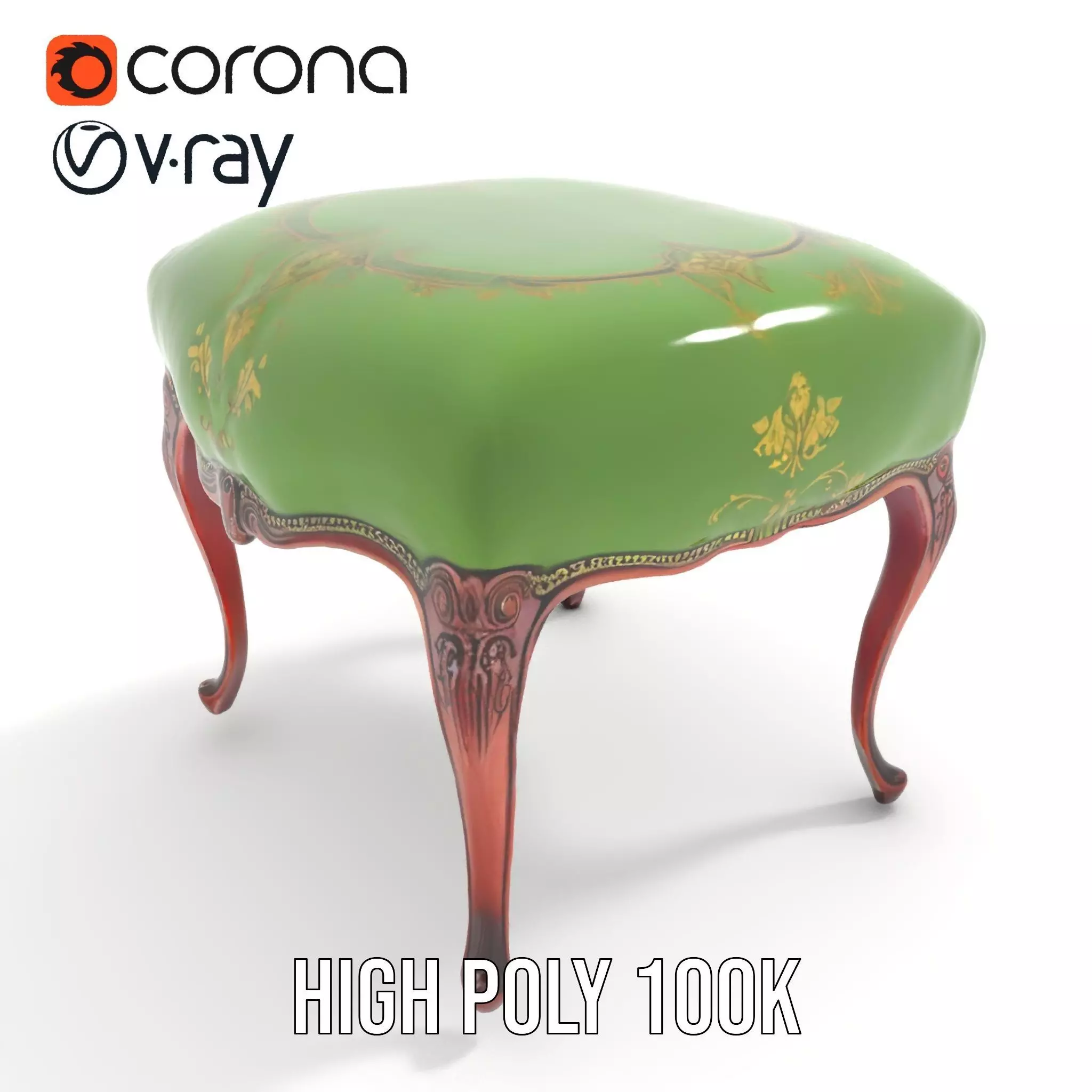 Elegant Green Ottoman model pack Low-poly 3D model_20