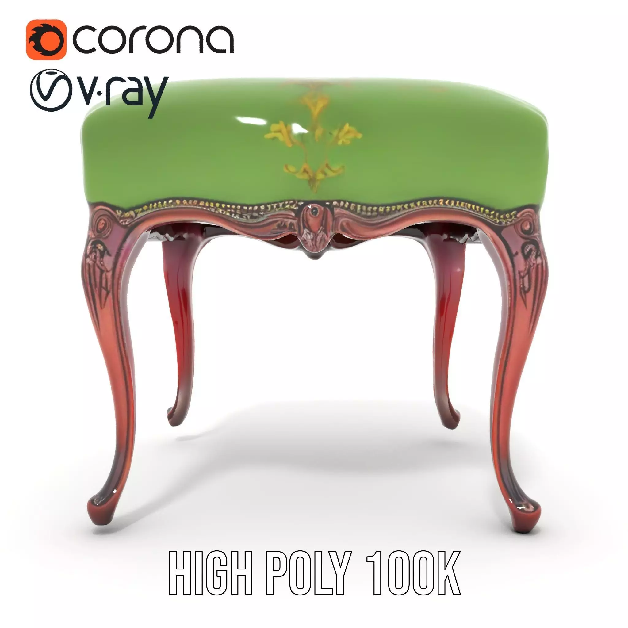 Elegant Green Ottoman model pack Low-poly 3D model_33
