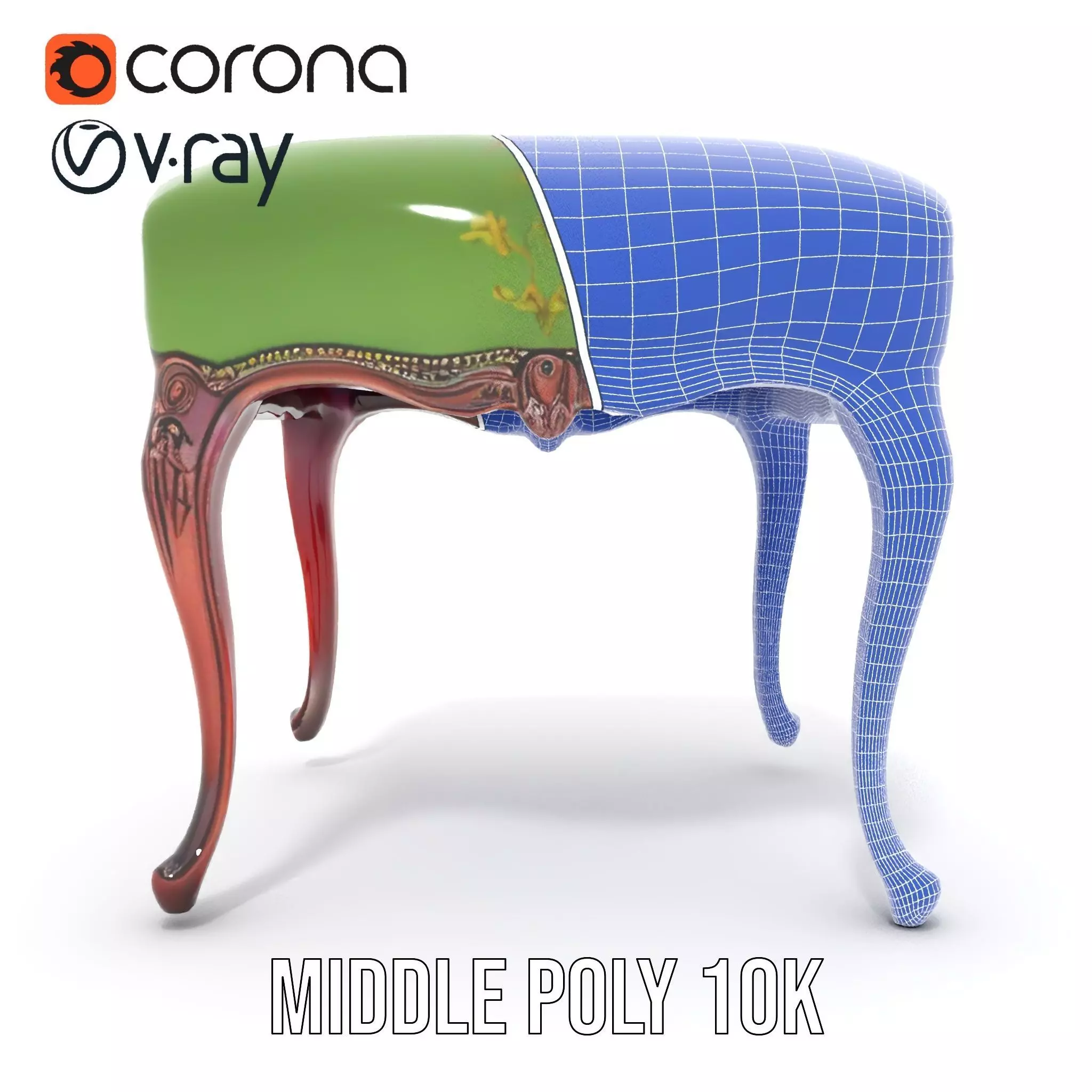 Elegant Green Ottoman model pack Low-poly 3D model_18