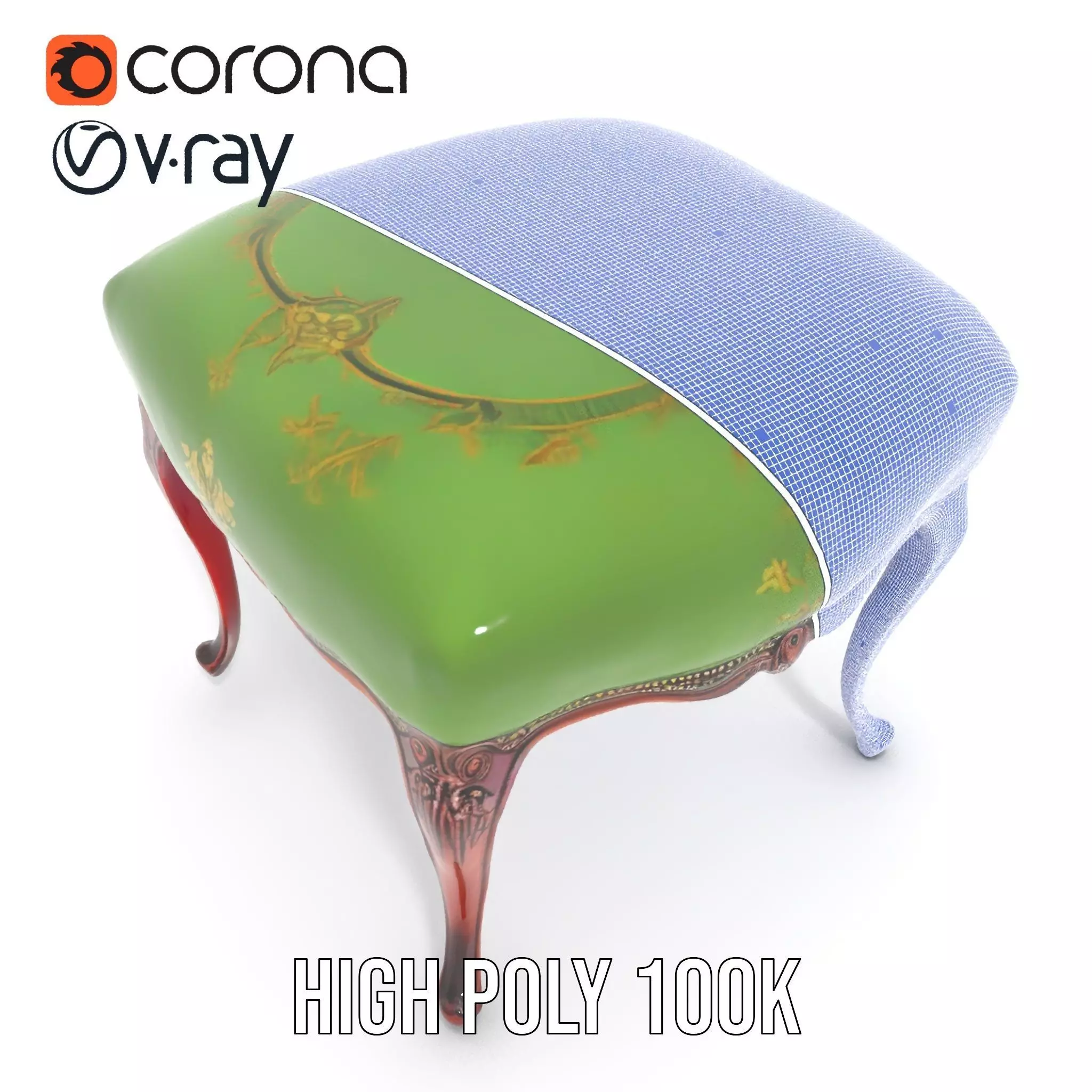 Elegant Green Ottoman model pack Low-poly 3D model_31