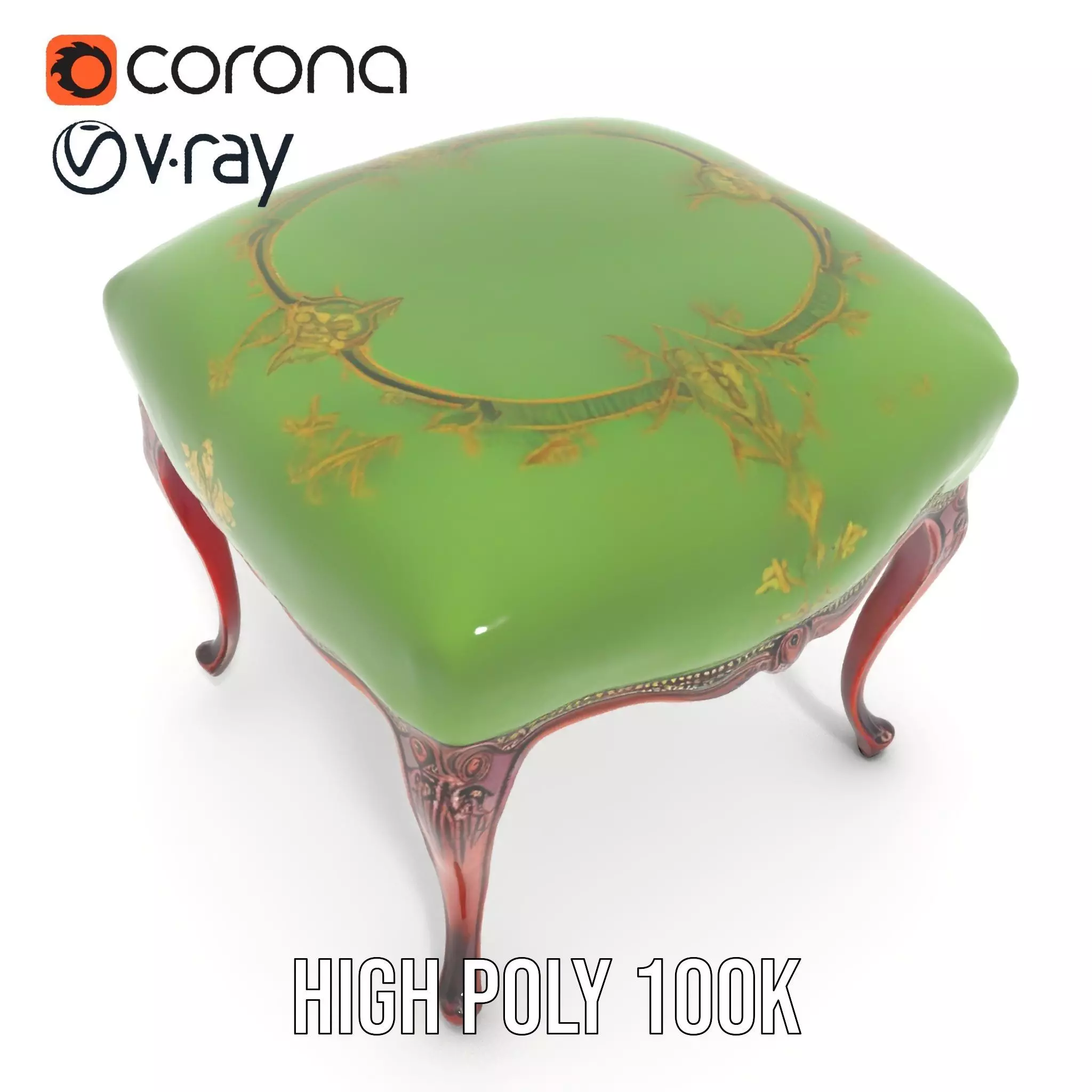 Elegant Green Ottoman model pack Low-poly 3D model_15