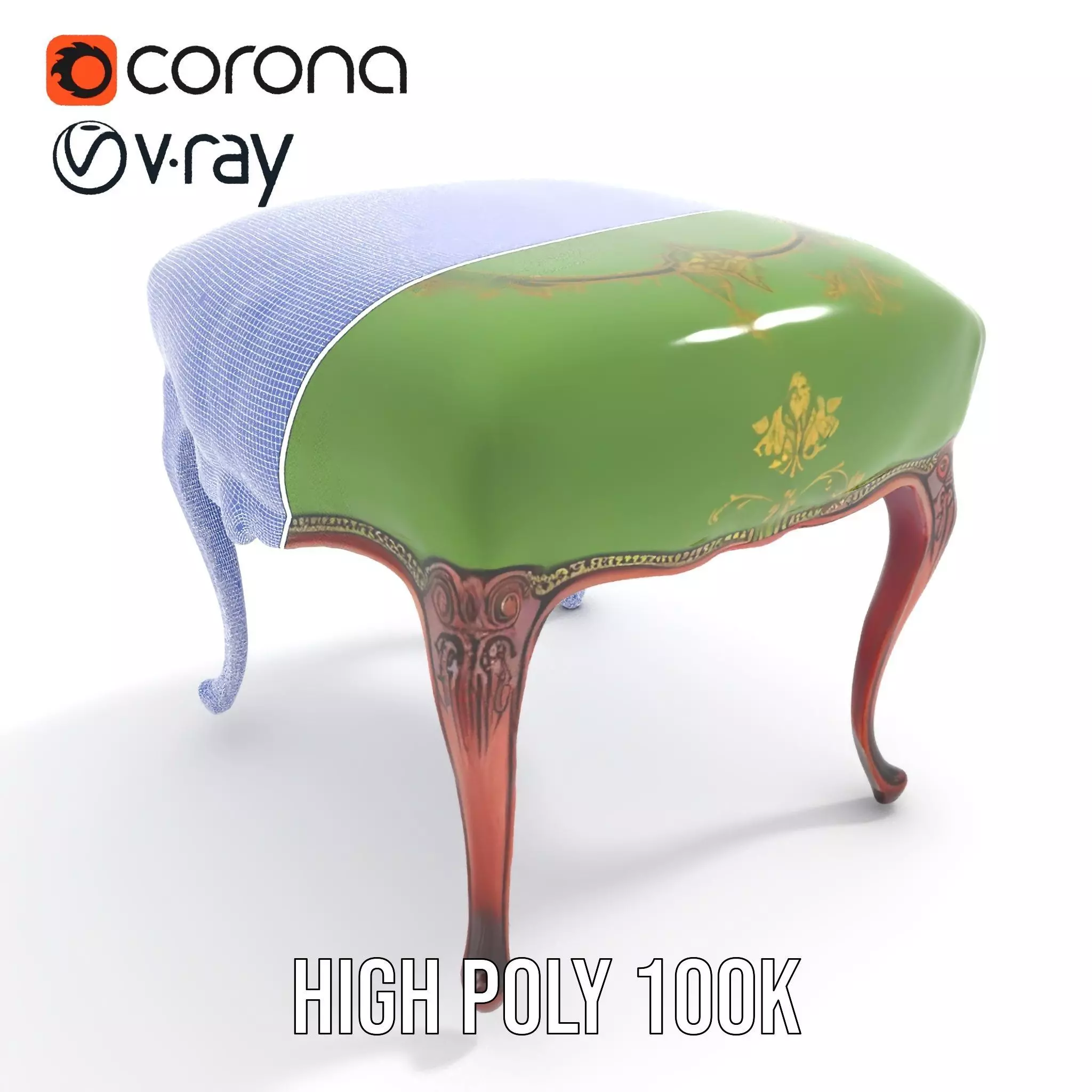 Elegant Green Ottoman model pack Low-poly 3D model_23