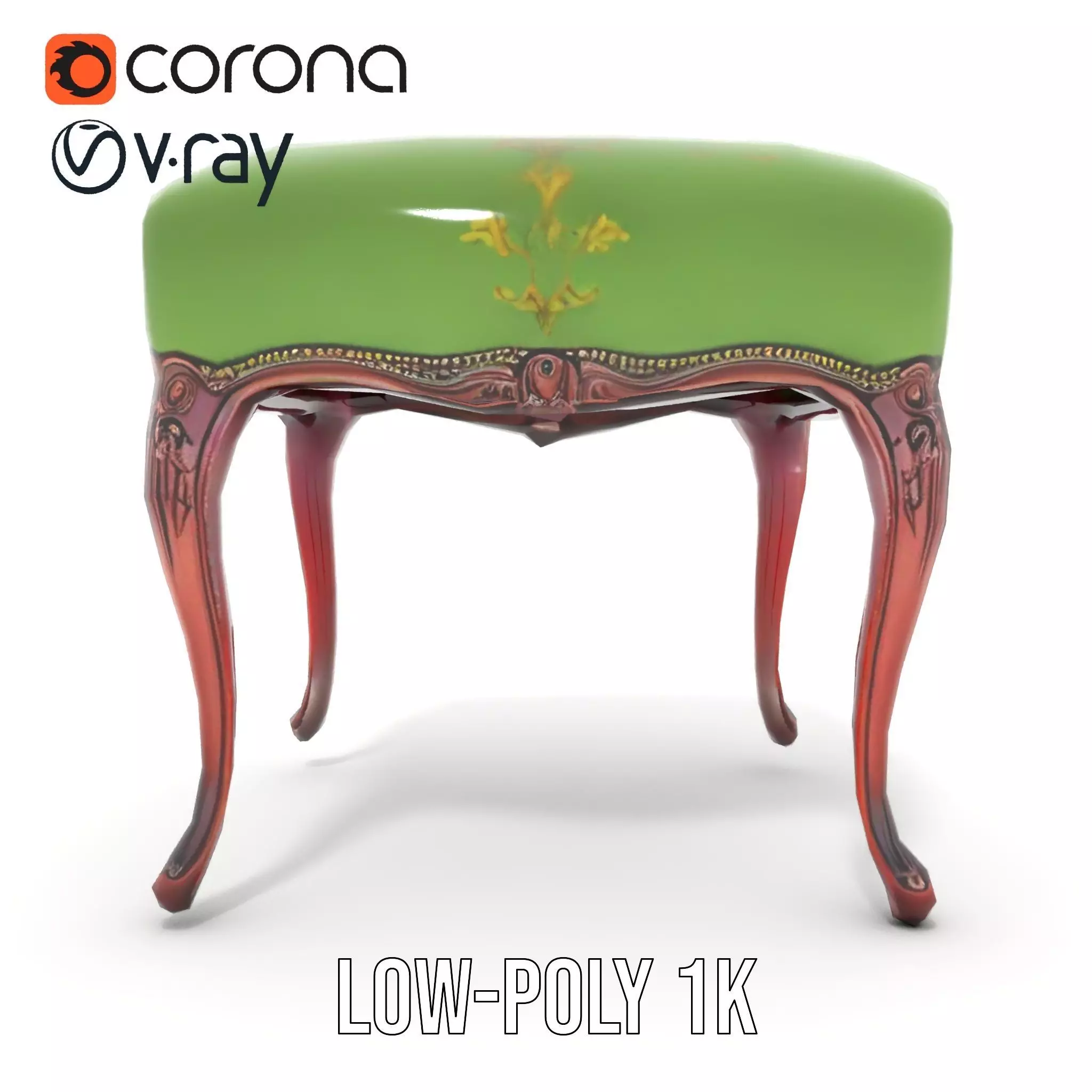 Elegant Green Ottoman model pack Low-poly 3D model_8