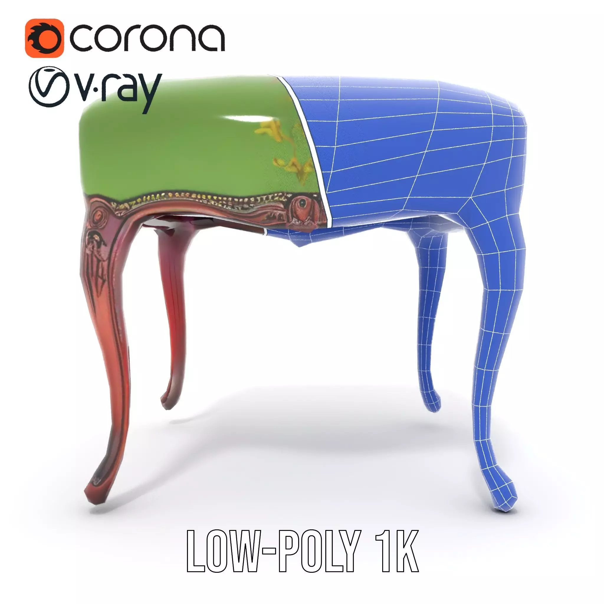 Elegant Green Ottoman model pack Low-poly 3D model_25