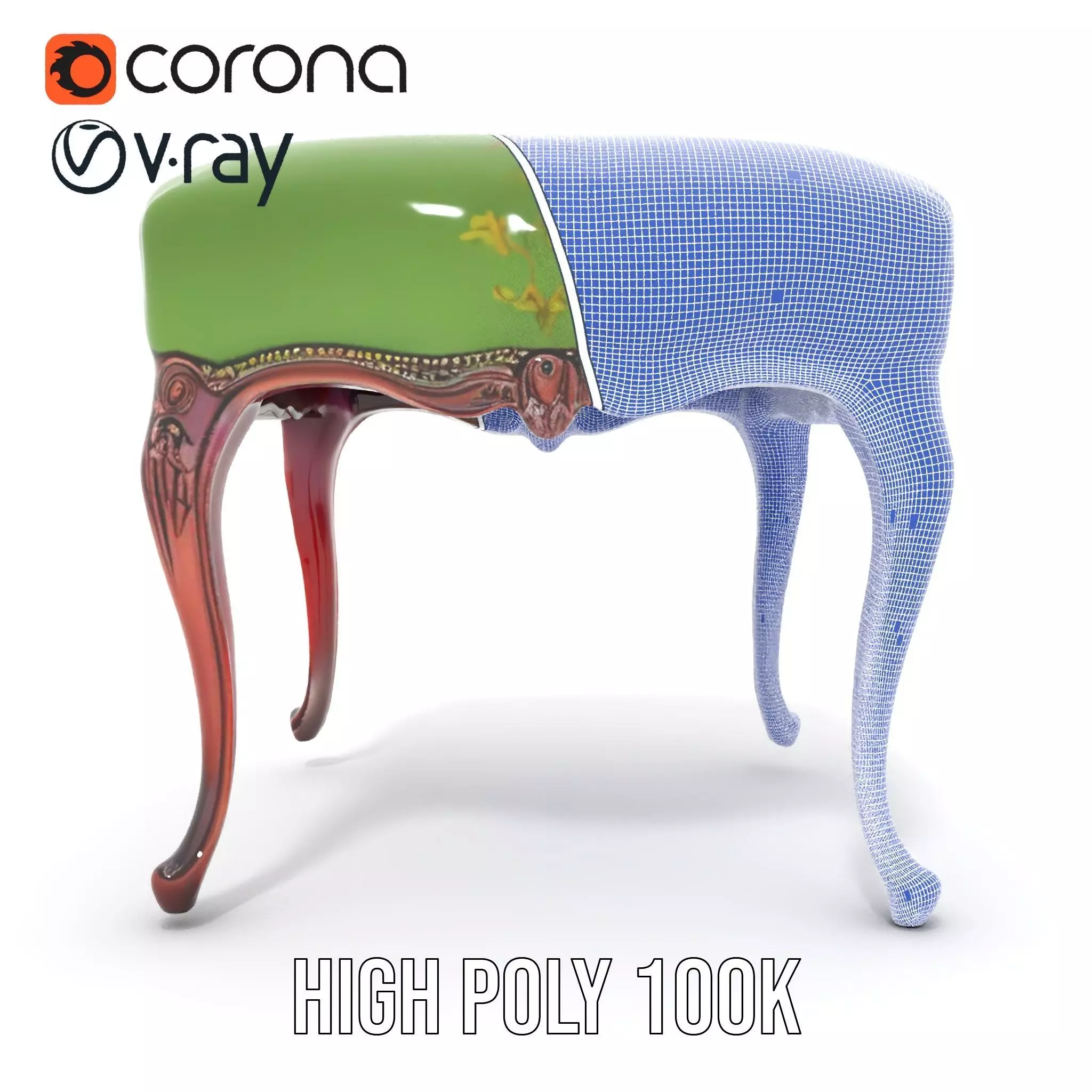 Elegant Green Ottoman model pack Low-poly 3D model_34