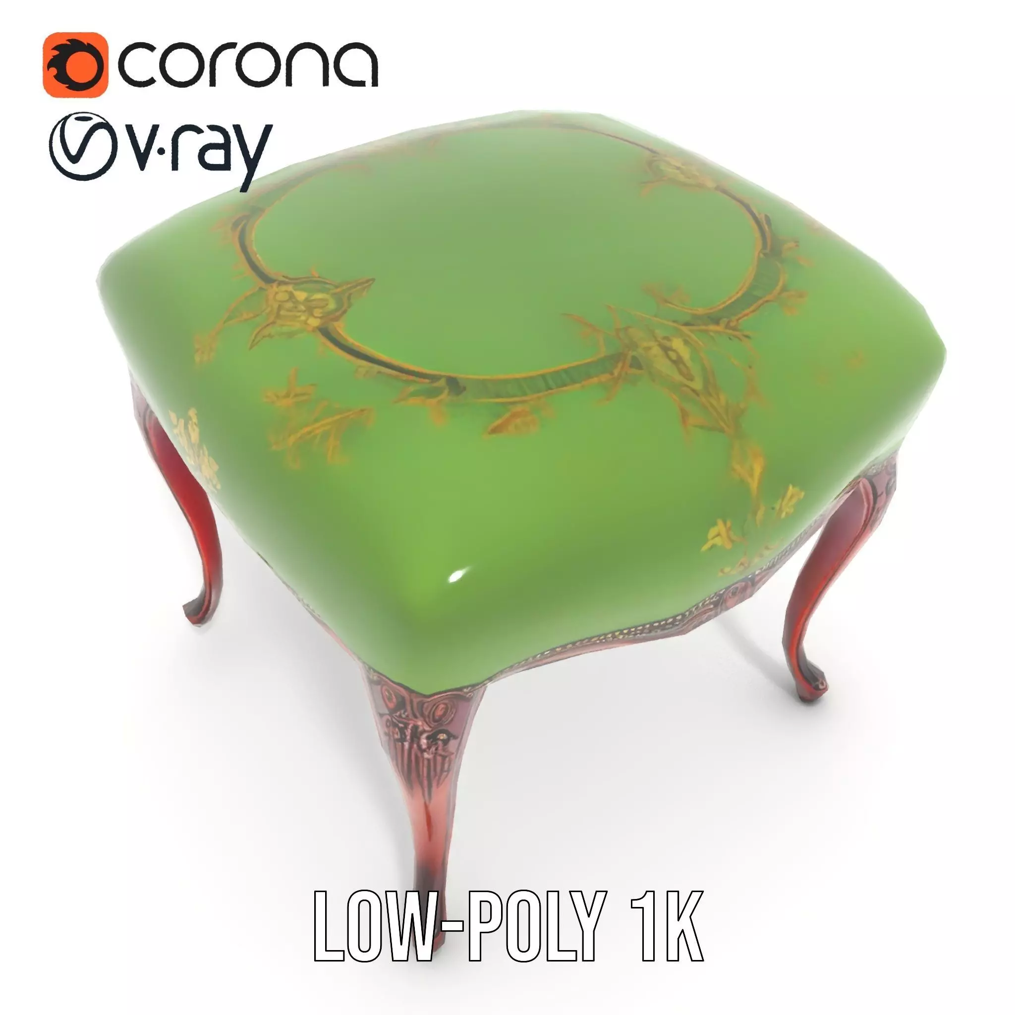 Elegant Green Ottoman model pack Low-poly 3D model_11