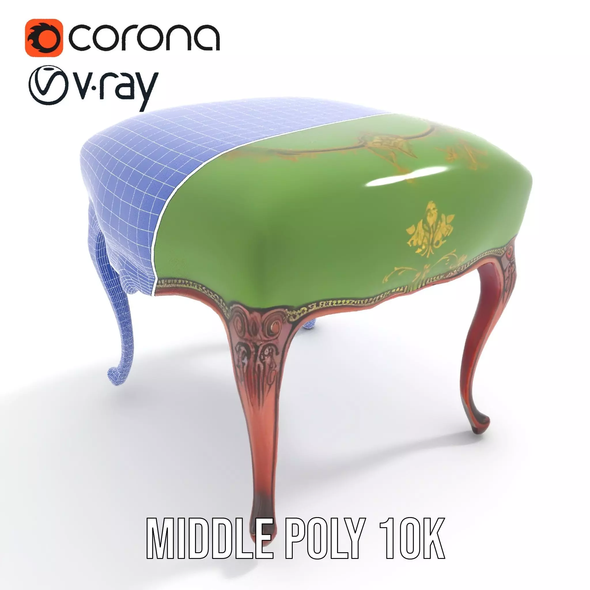 Elegant Green Ottoman model pack Low-poly 3D model_21