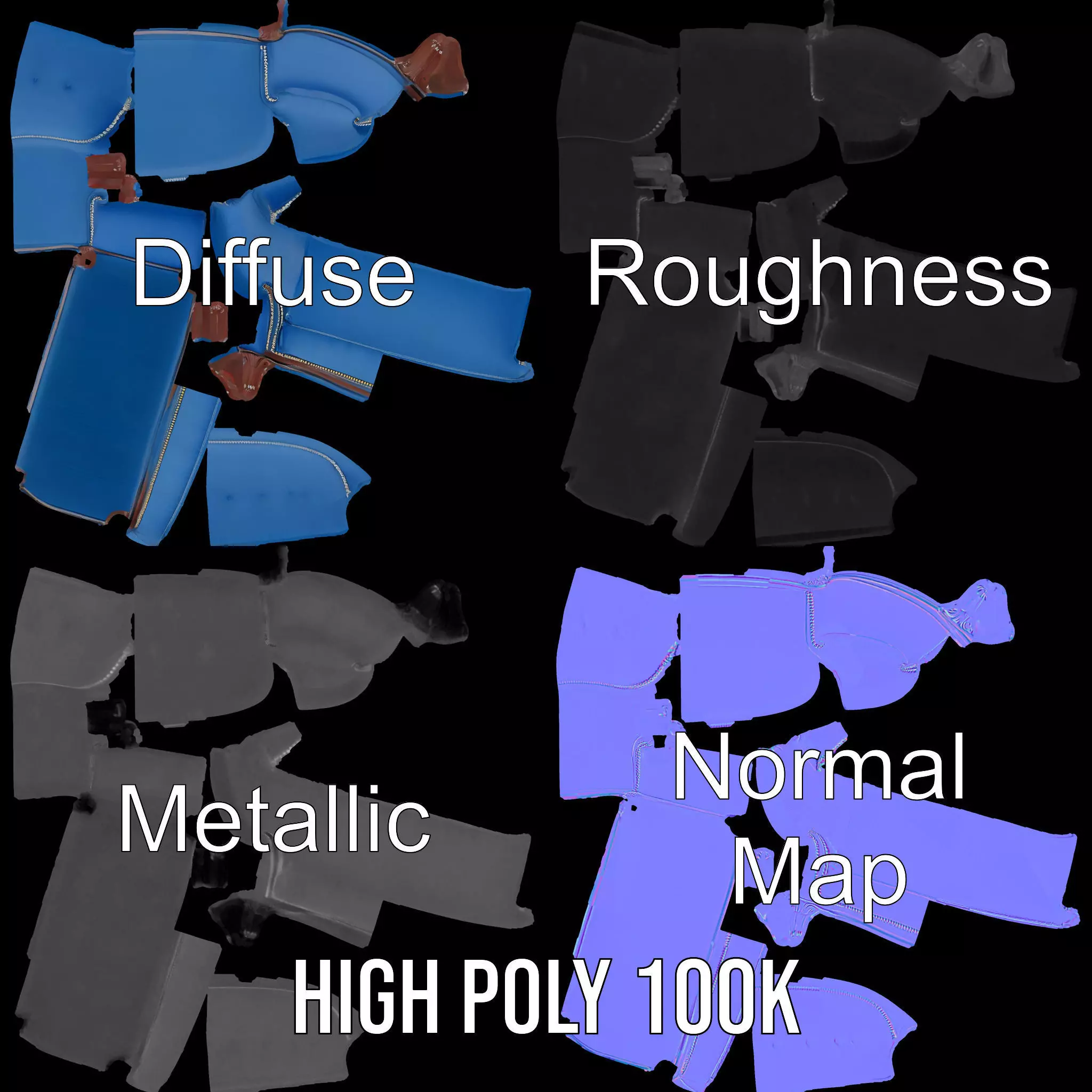 Elegant Blue Sofa model pack Low-poly 3D model_3