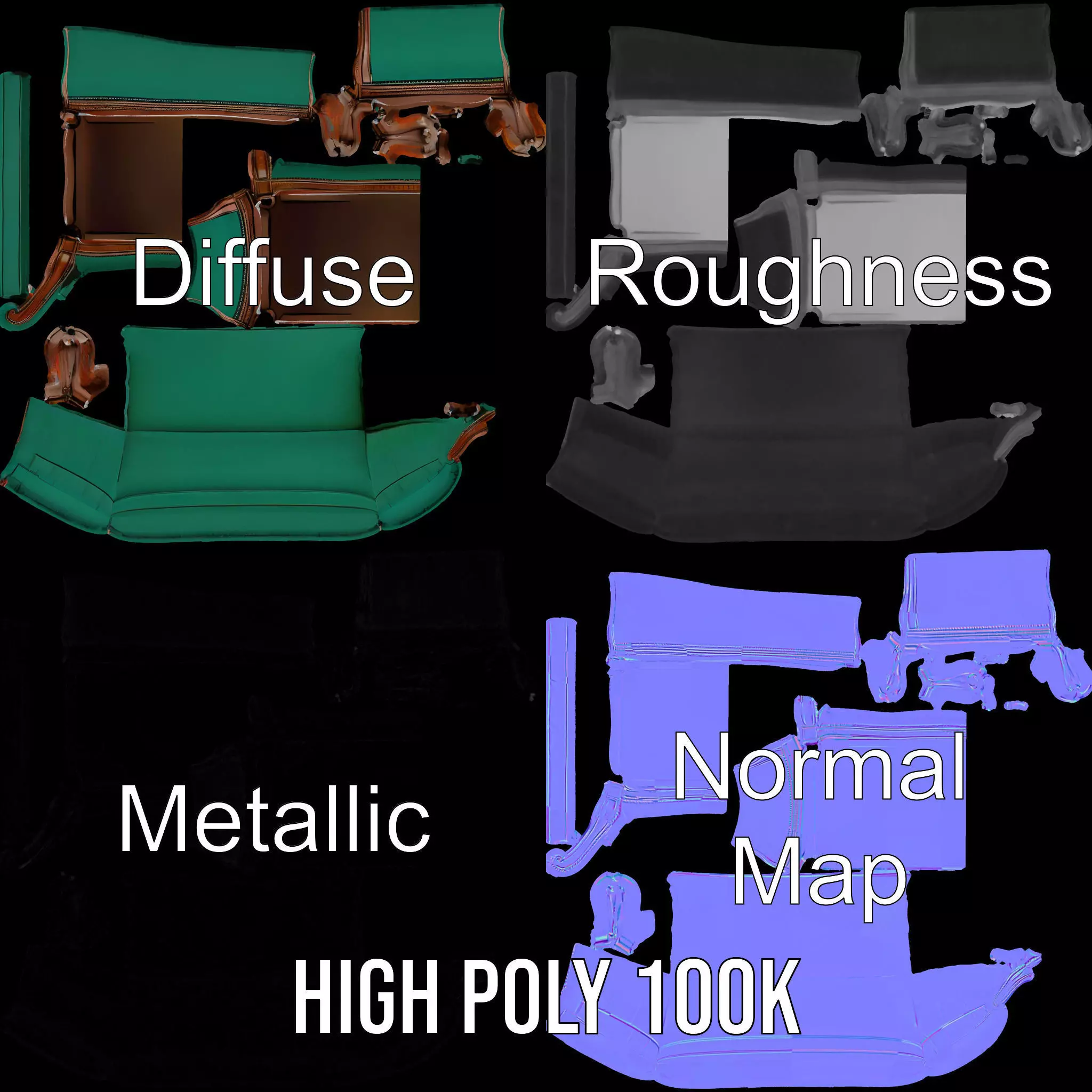 Elegant Emerald Sofa model pack Low-poly 3D model_3