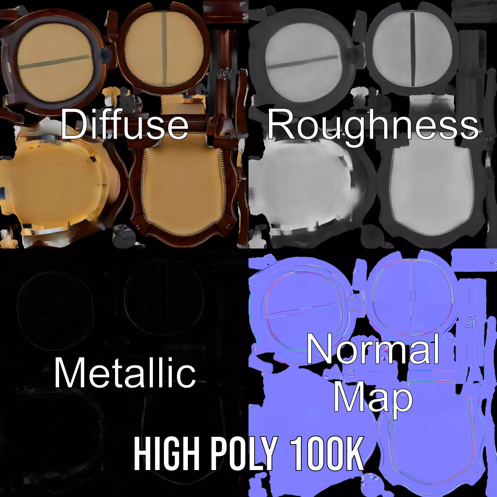 Regal Walnut Chair model pack Low-poly 3D model_3