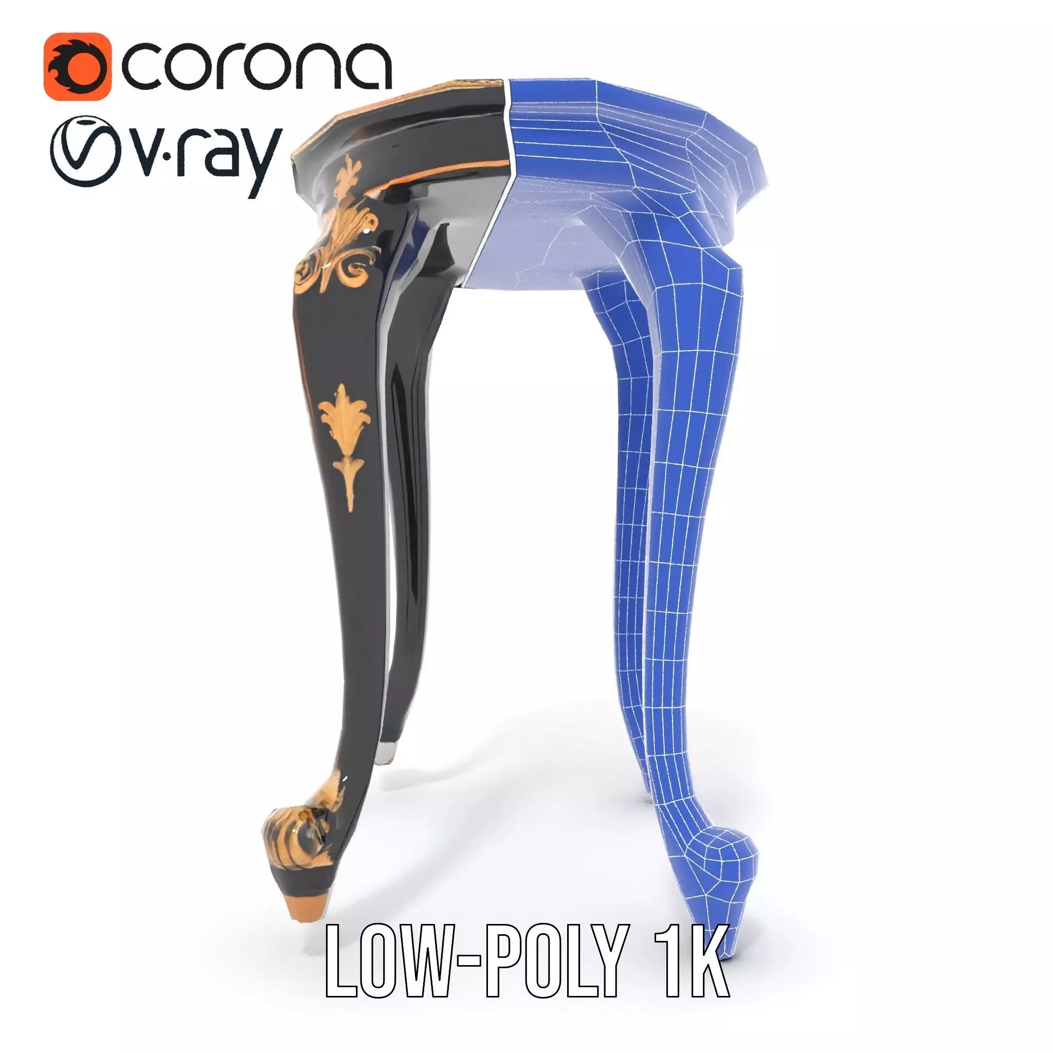 Elegant Black Mahogany Table model pack Low-poly 3D model_30