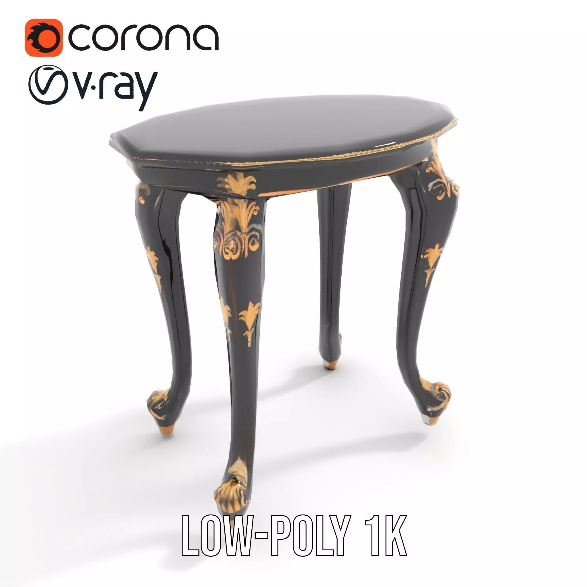 Elegant Black Mahogany Table model pack Low-poly 3D model_25