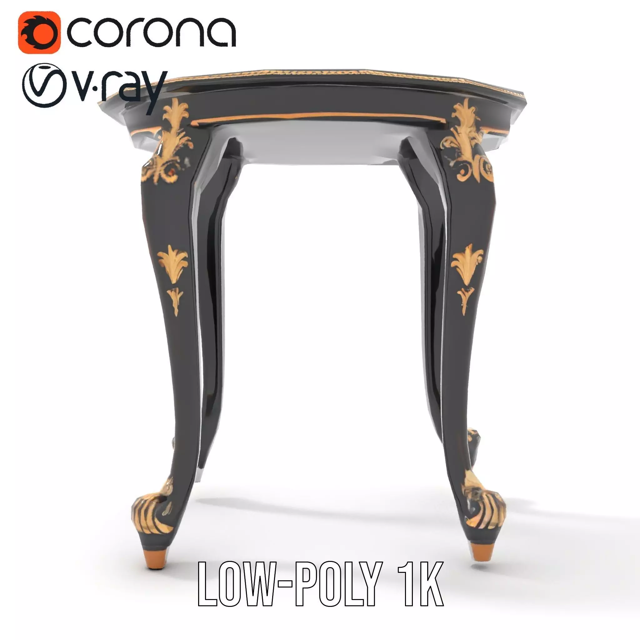 Elegant Black Mahogany Table model pack Low-poly 3D model_9