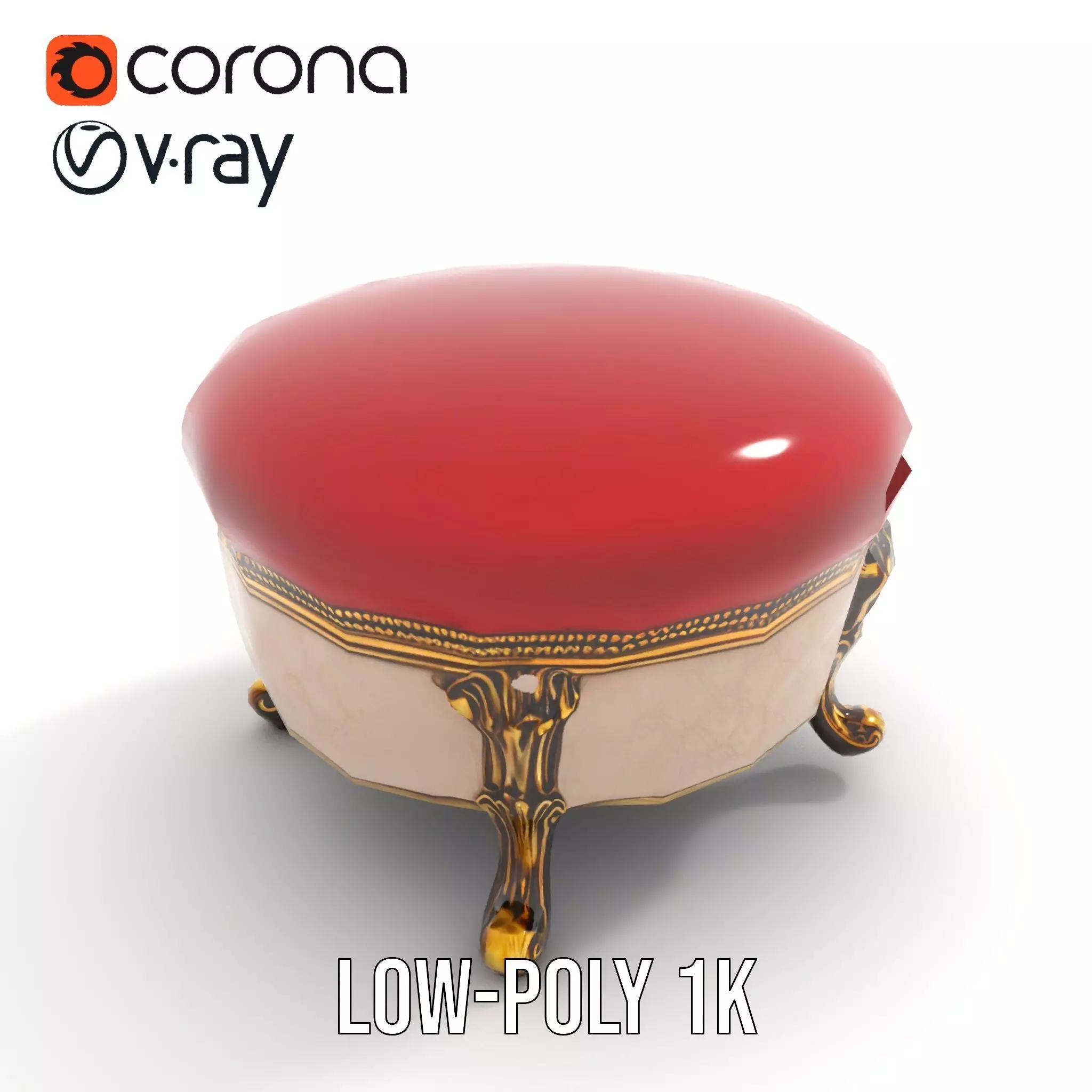 Elegant Red Ottoman model pack Low-poly 3D model_7