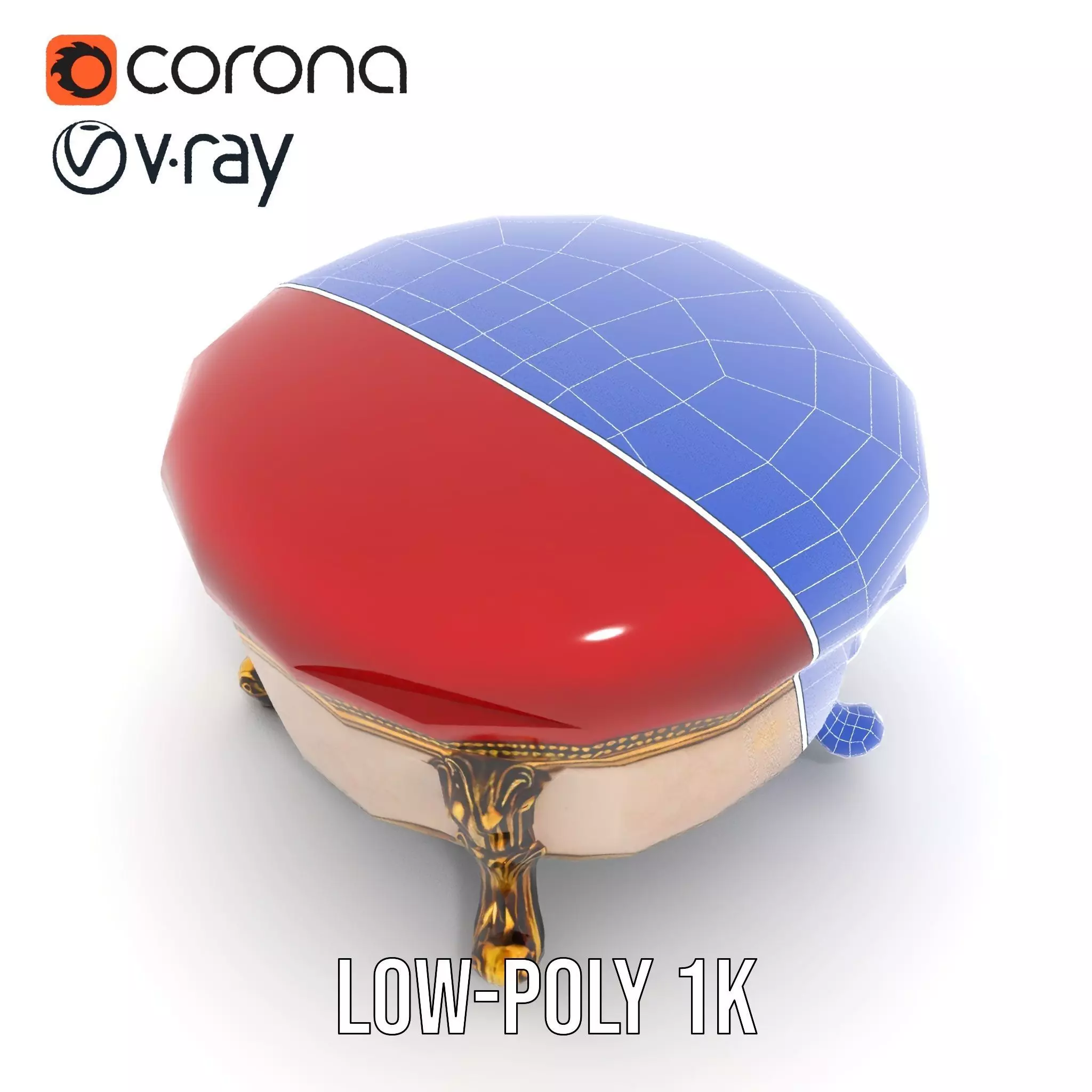 Elegant Red Ottoman model pack Low-poly 3D model_13