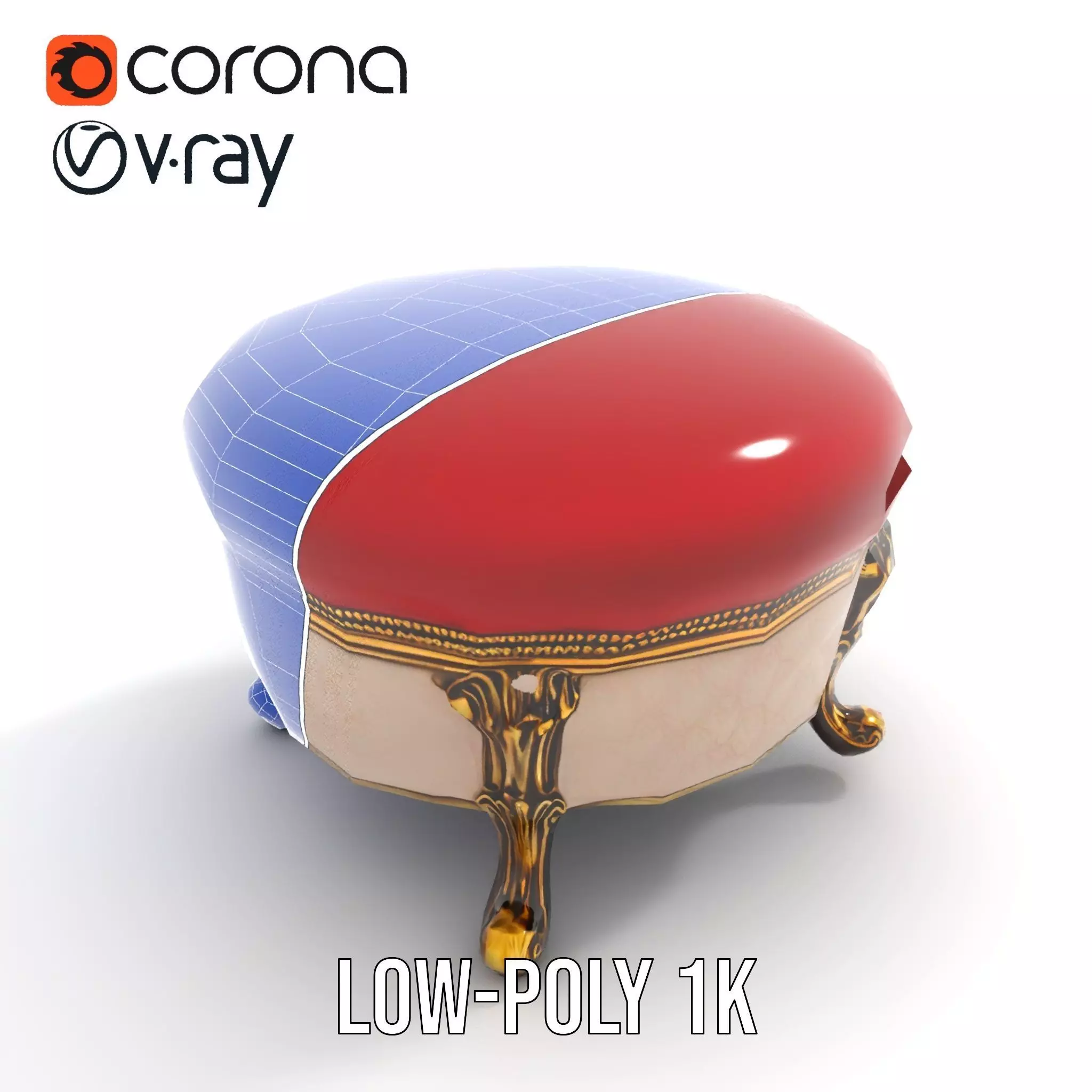 Elegant Red Ottoman model pack Low-poly 3D model_24