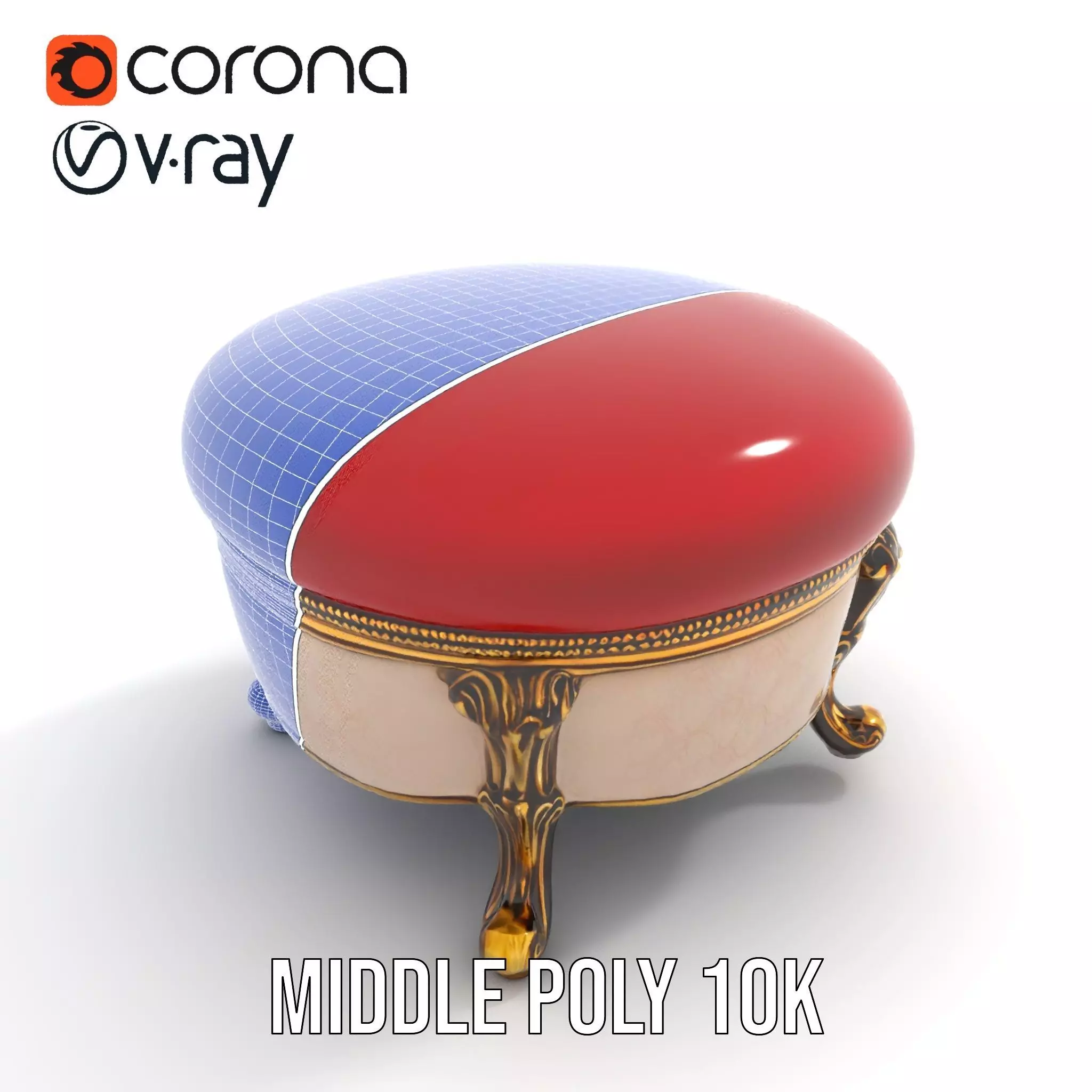 Elegant Red Ottoman model pack Low-poly 3D model_29