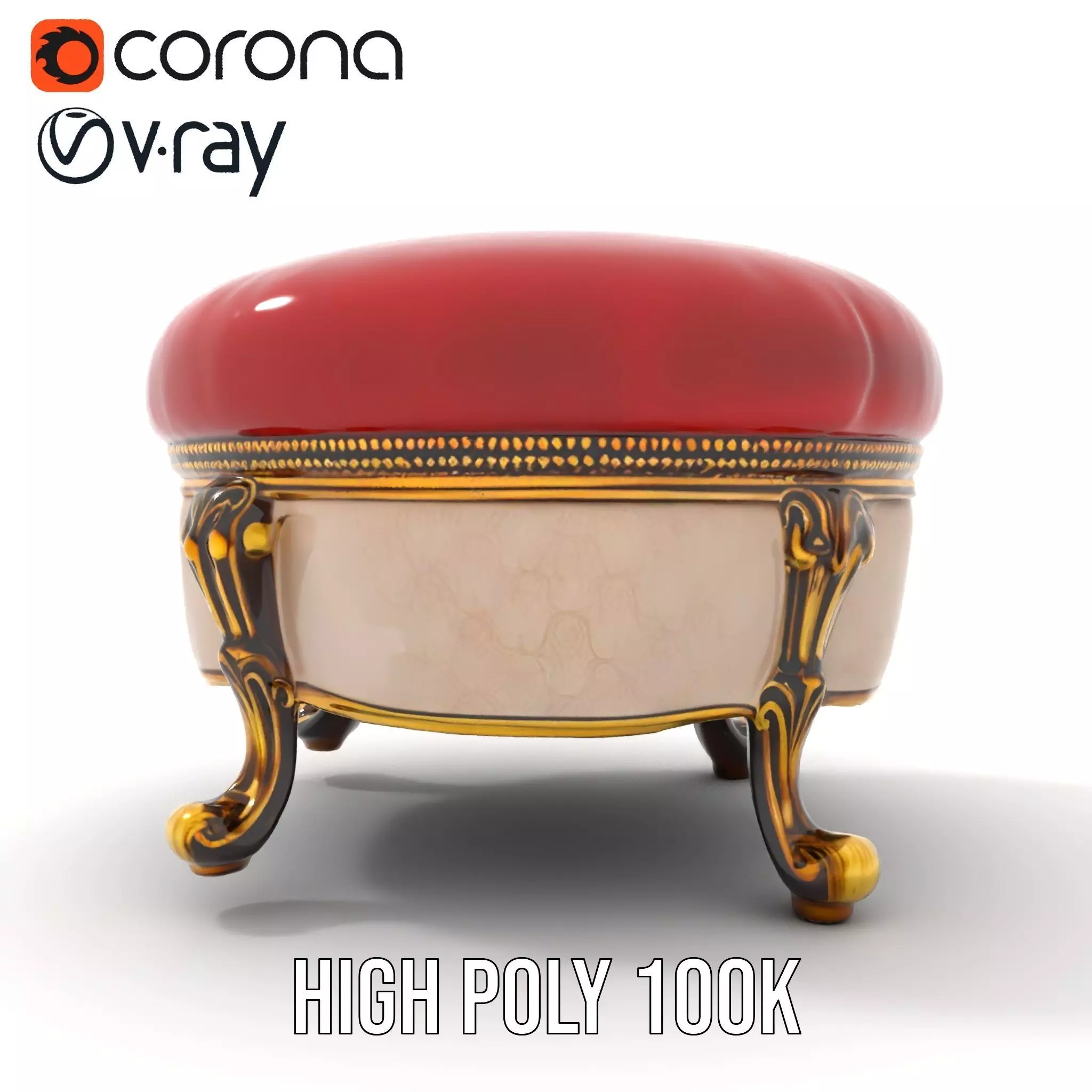 Elegant Red Ottoman model pack Low-poly 3D model_19