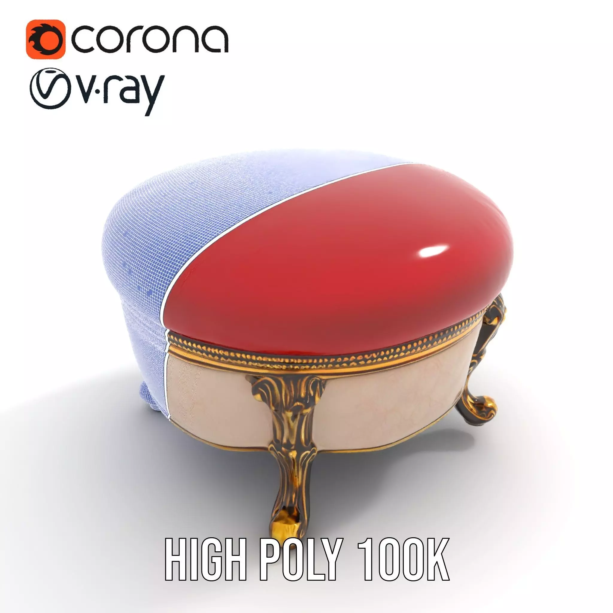 Elegant Red Ottoman model pack Low-poly 3D model_31