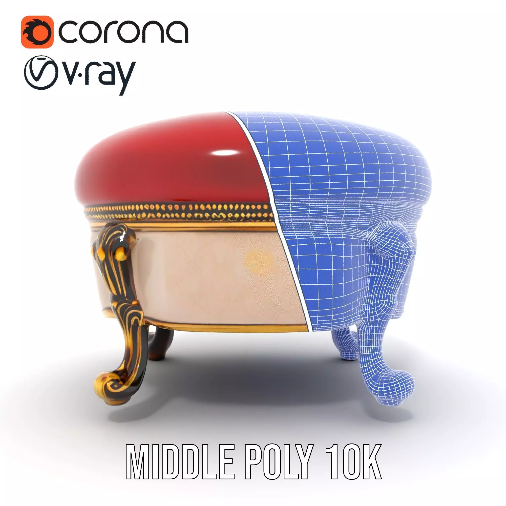 Elegant Red Ottoman model pack Low-poly 3D model_26