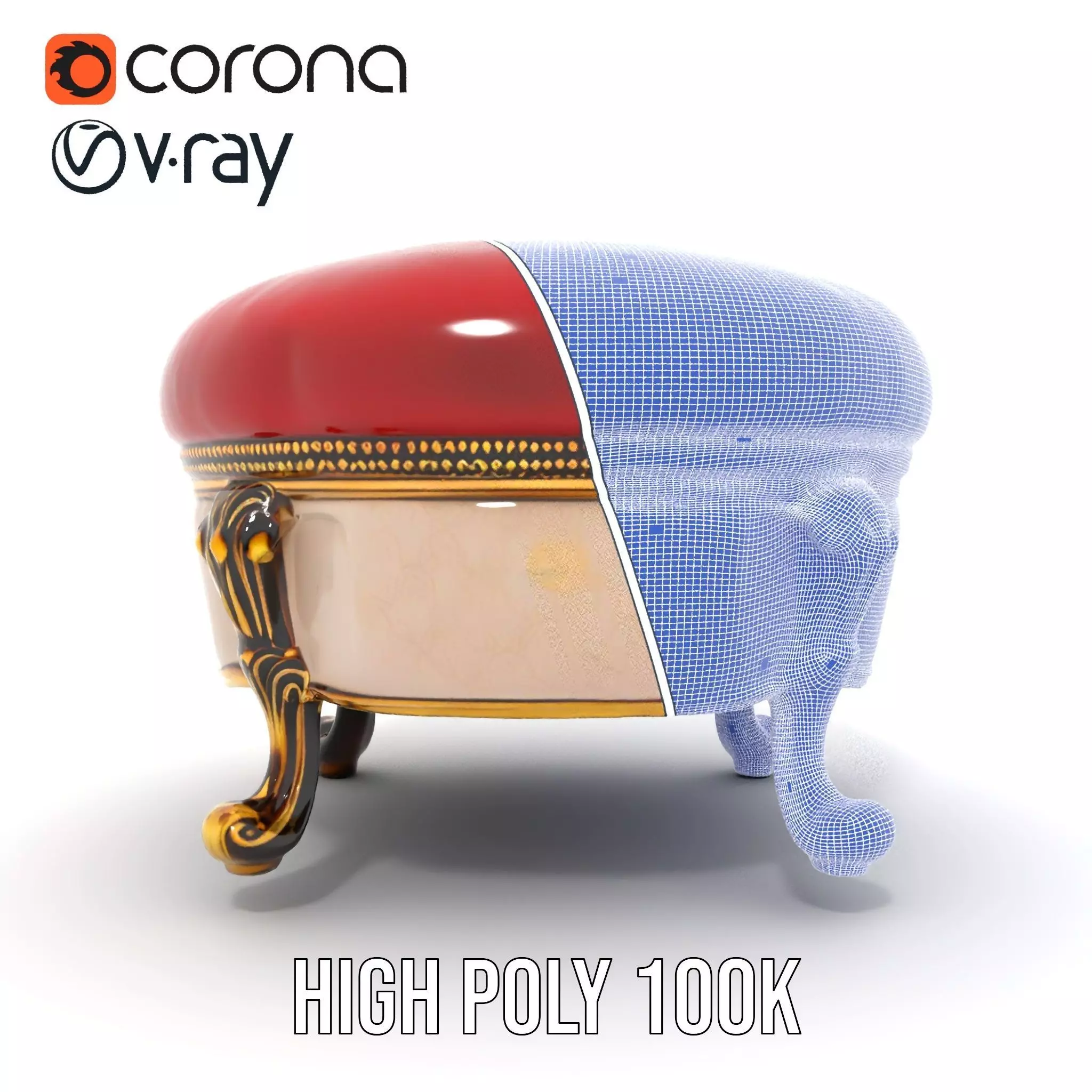 Elegant Red Ottoman model pack Low-poly 3D model_25