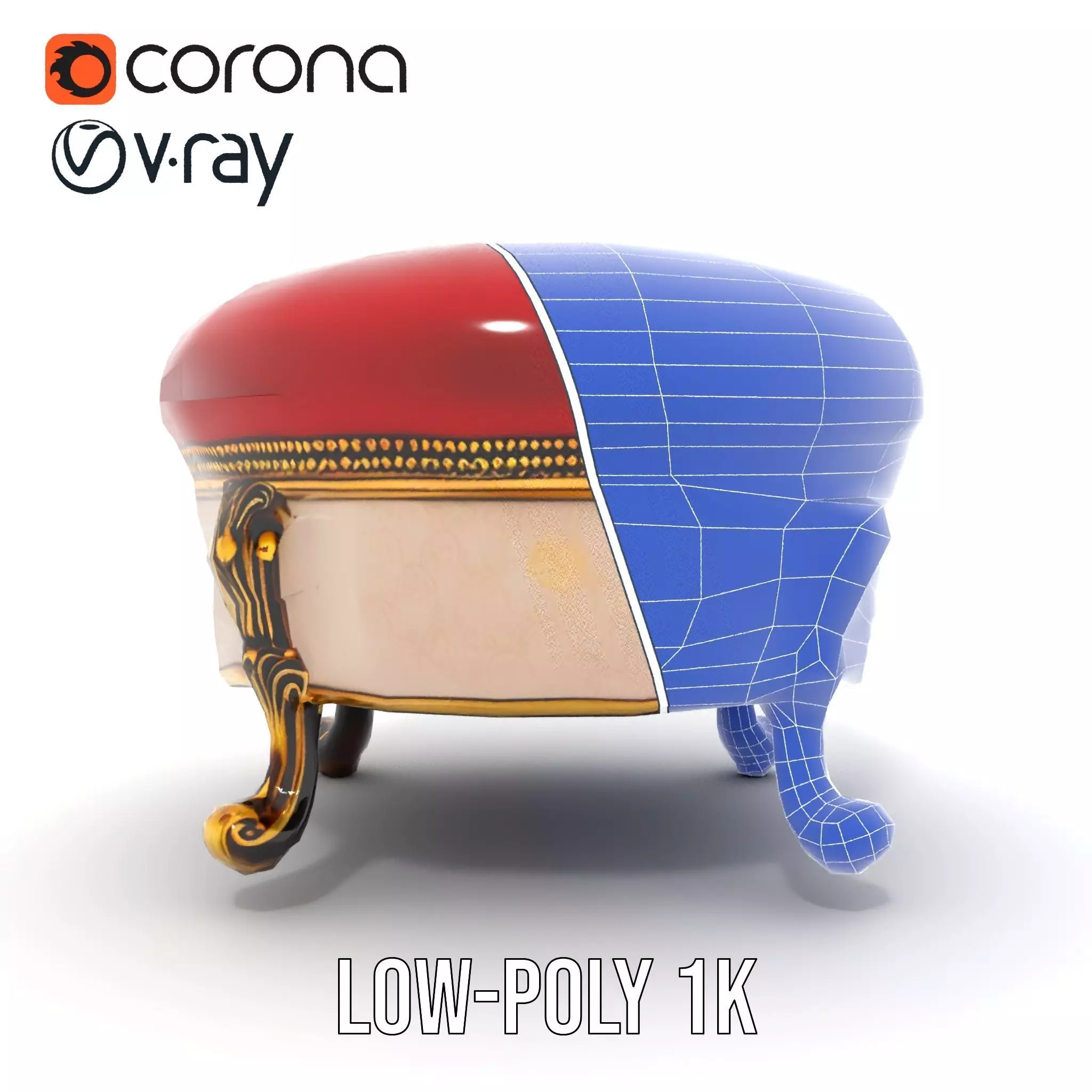 Elegant Red Ottoman model pack Low-poly 3D model_27