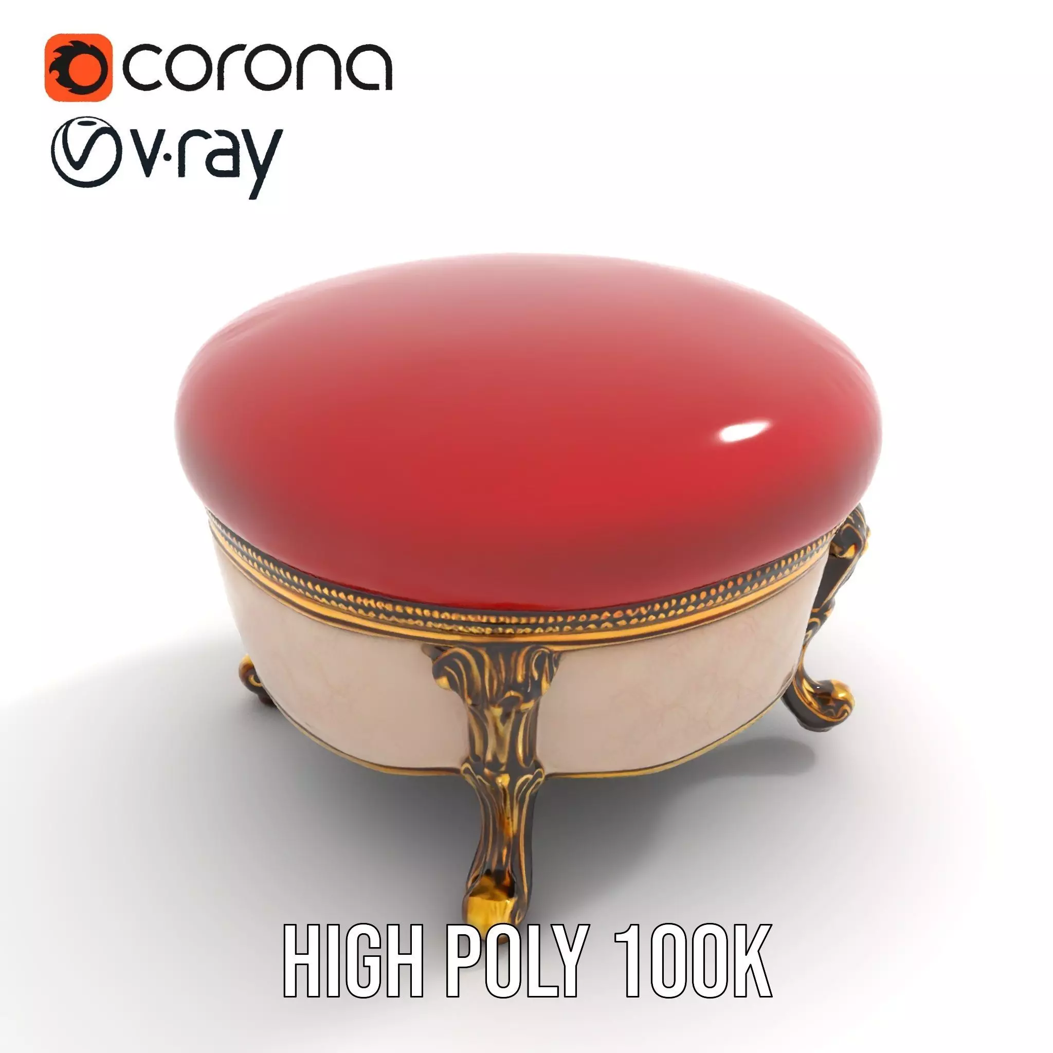 Elegant Red Ottoman model pack Low-poly 3D model_11