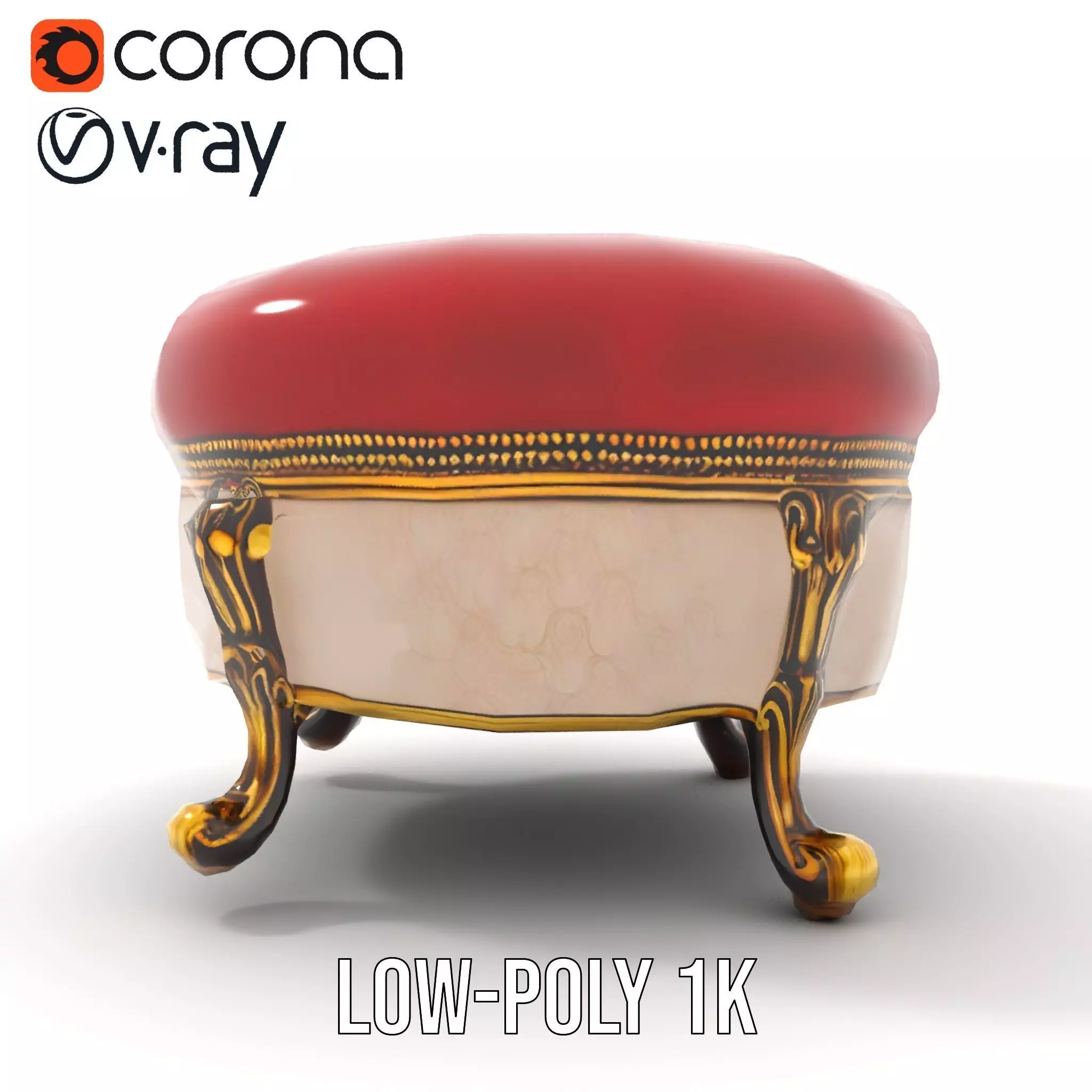 Elegant Red Ottoman model pack Low-poly 3D model_8